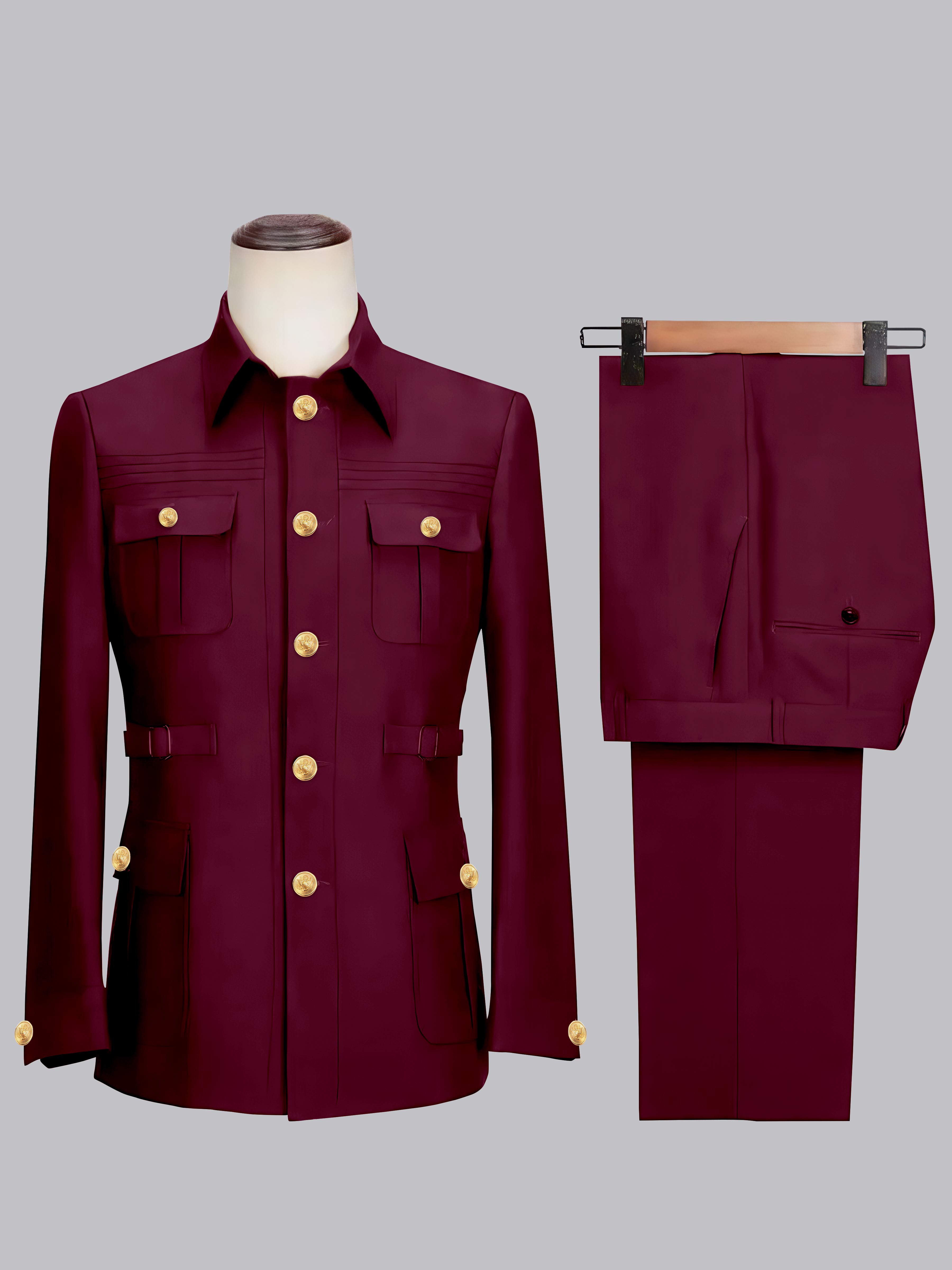 Costume Safari Homme Ceinturé À Un Bouton 2 Pièces Décontracté Chic