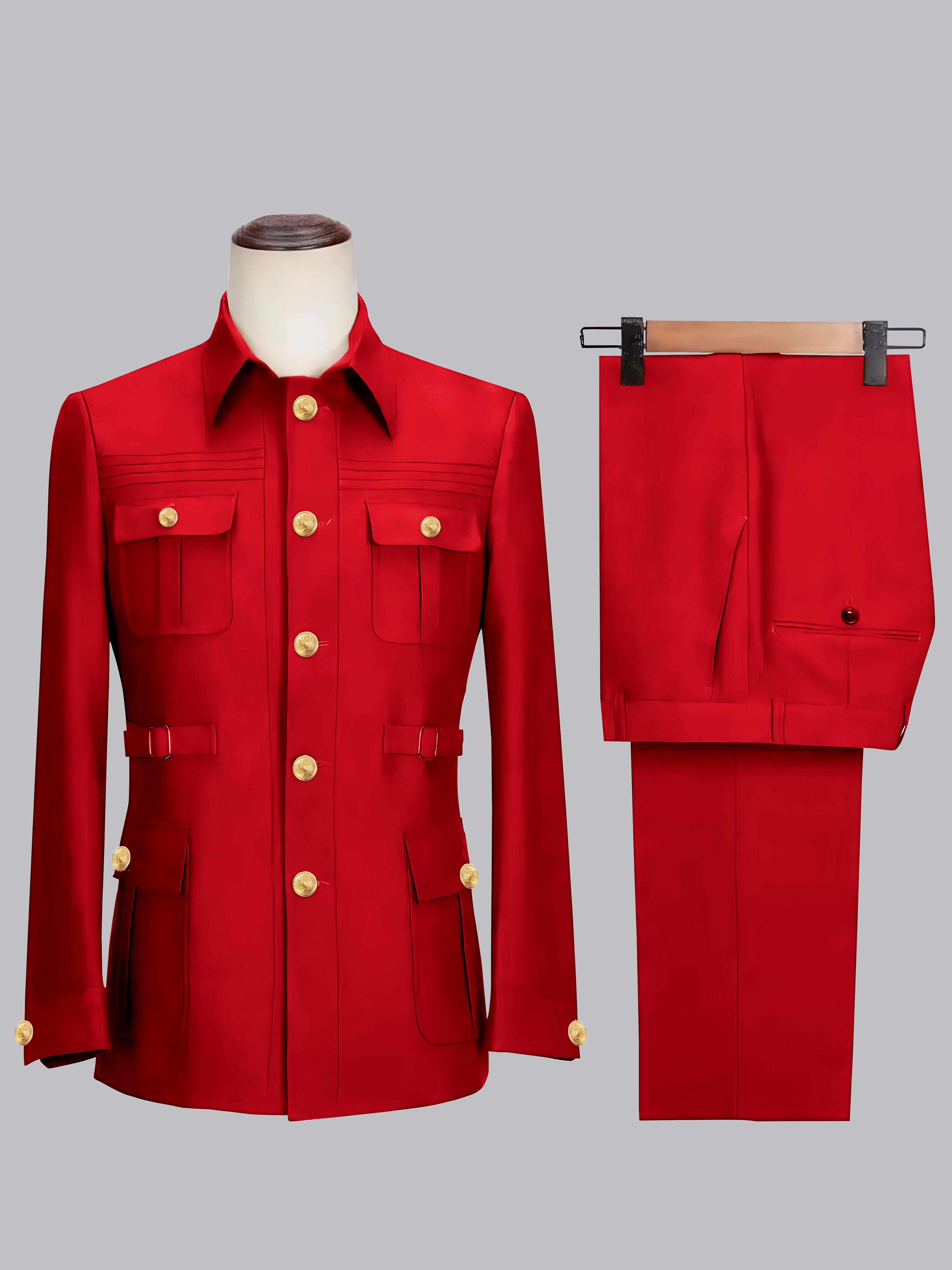 Costume Safari Homme Ceinturé À Un Bouton 2 Pièces Décontracté Chic