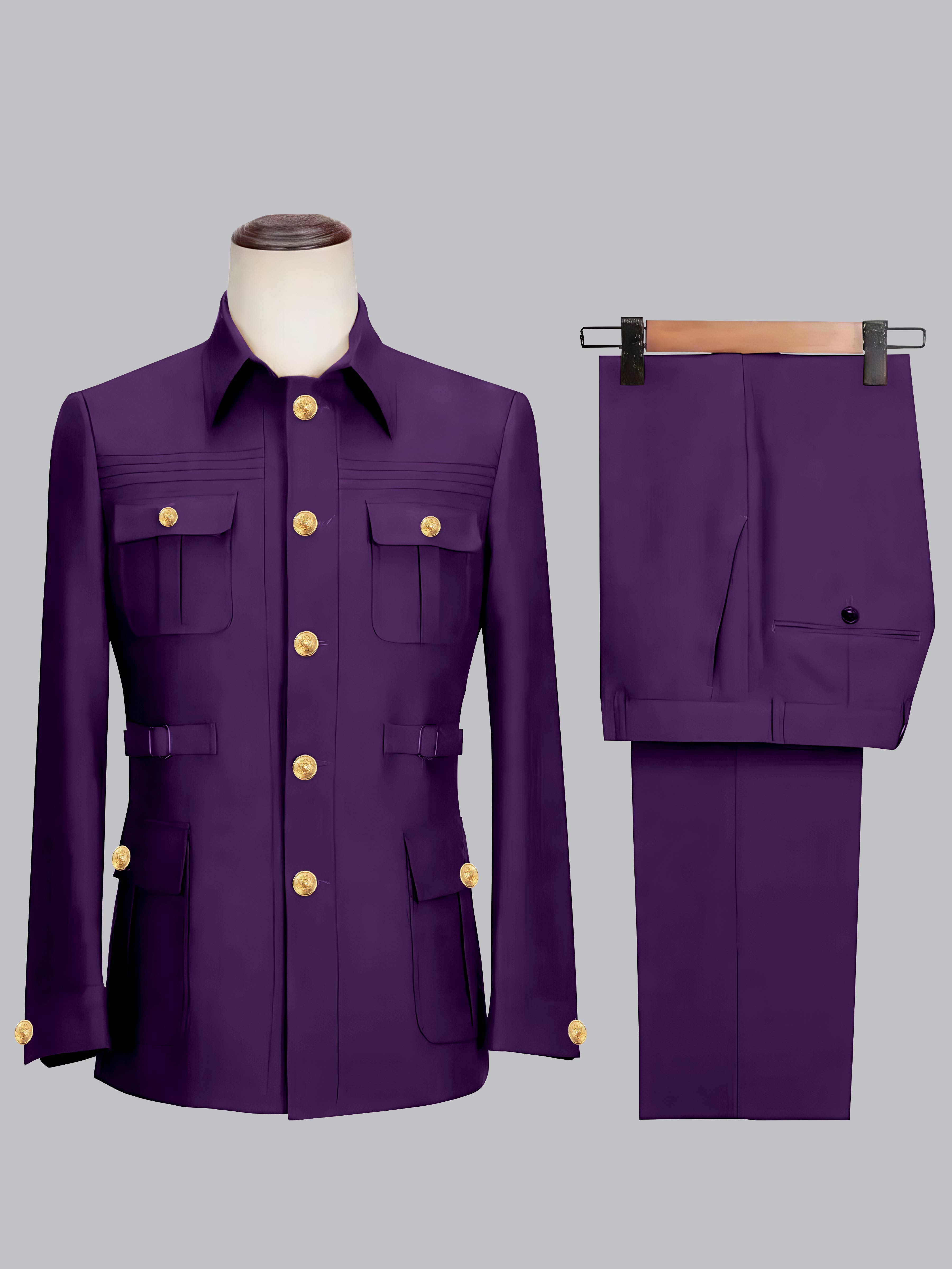 Costume Safari Homme Ceinturé À Un Bouton 2 Pièces Décontracté Chic