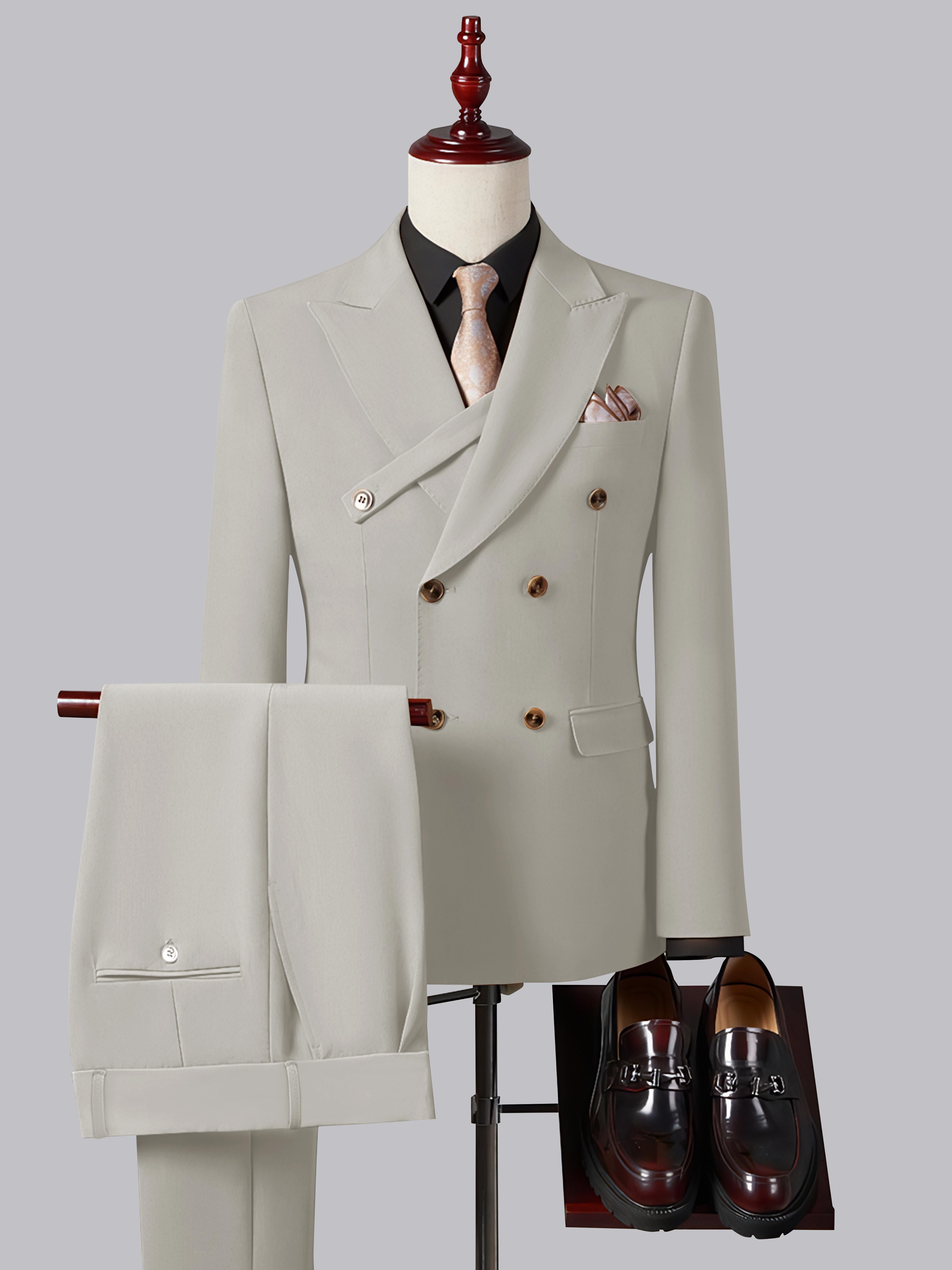 Costume Homme Ajusté Élégant Double Boutonnage Ceinturé À Revers Pointus 2 Pièces