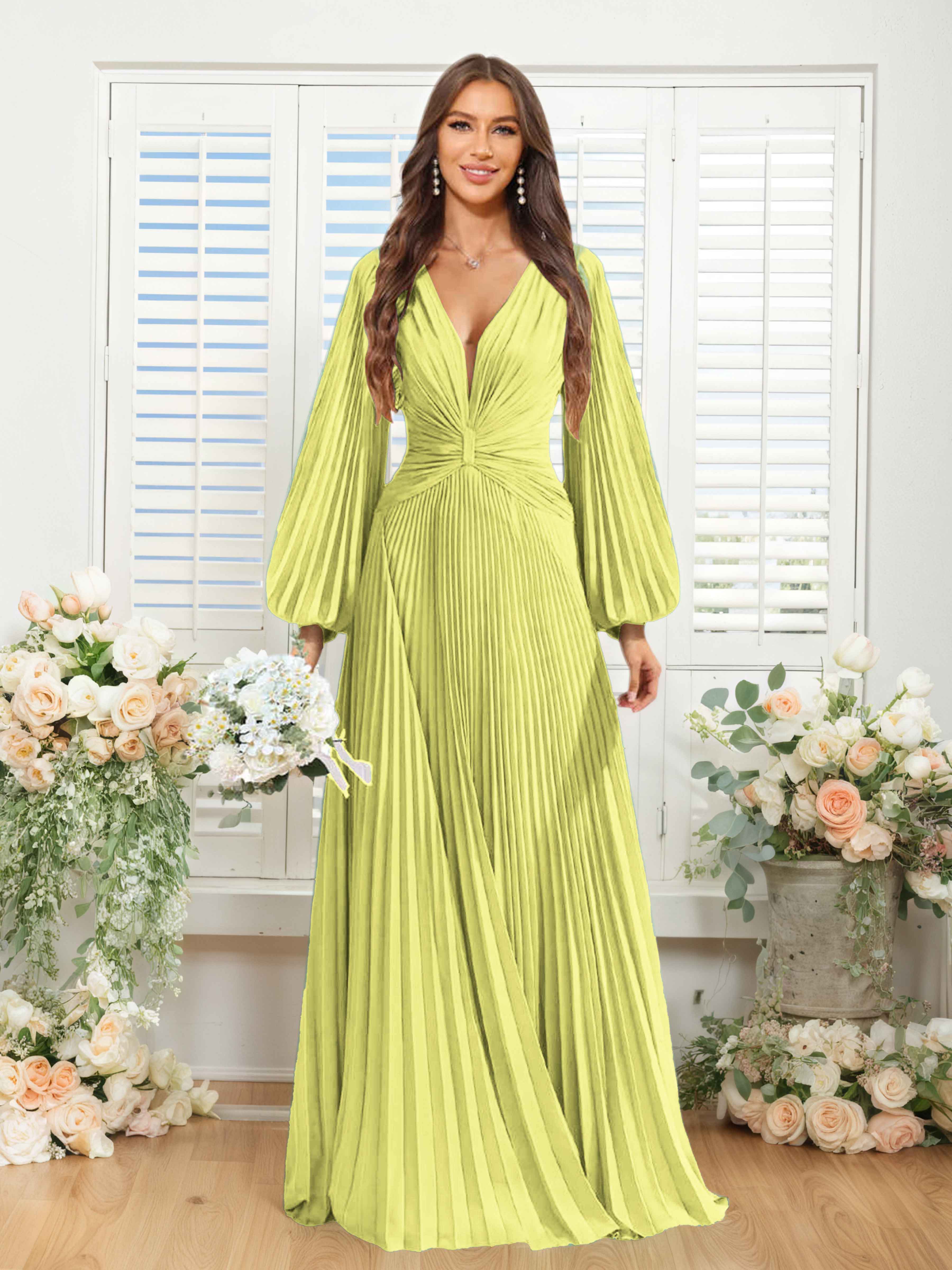 Robes De Demoiselle D'Honneur En Mousseline À Col V Ruché Longue Nerys