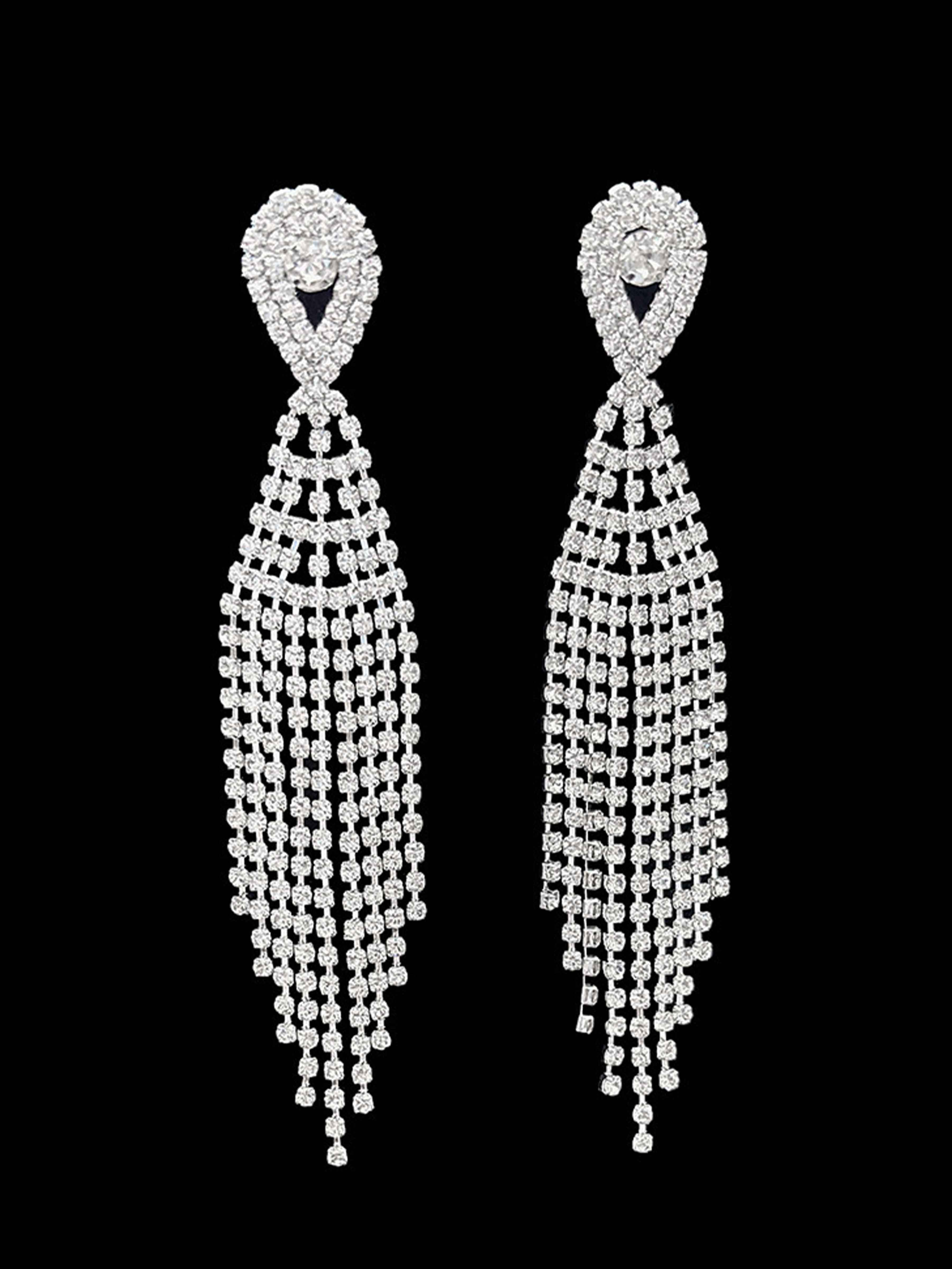 Boucles D’Oreilles Longues Brillantes À Pampilles Et Strass