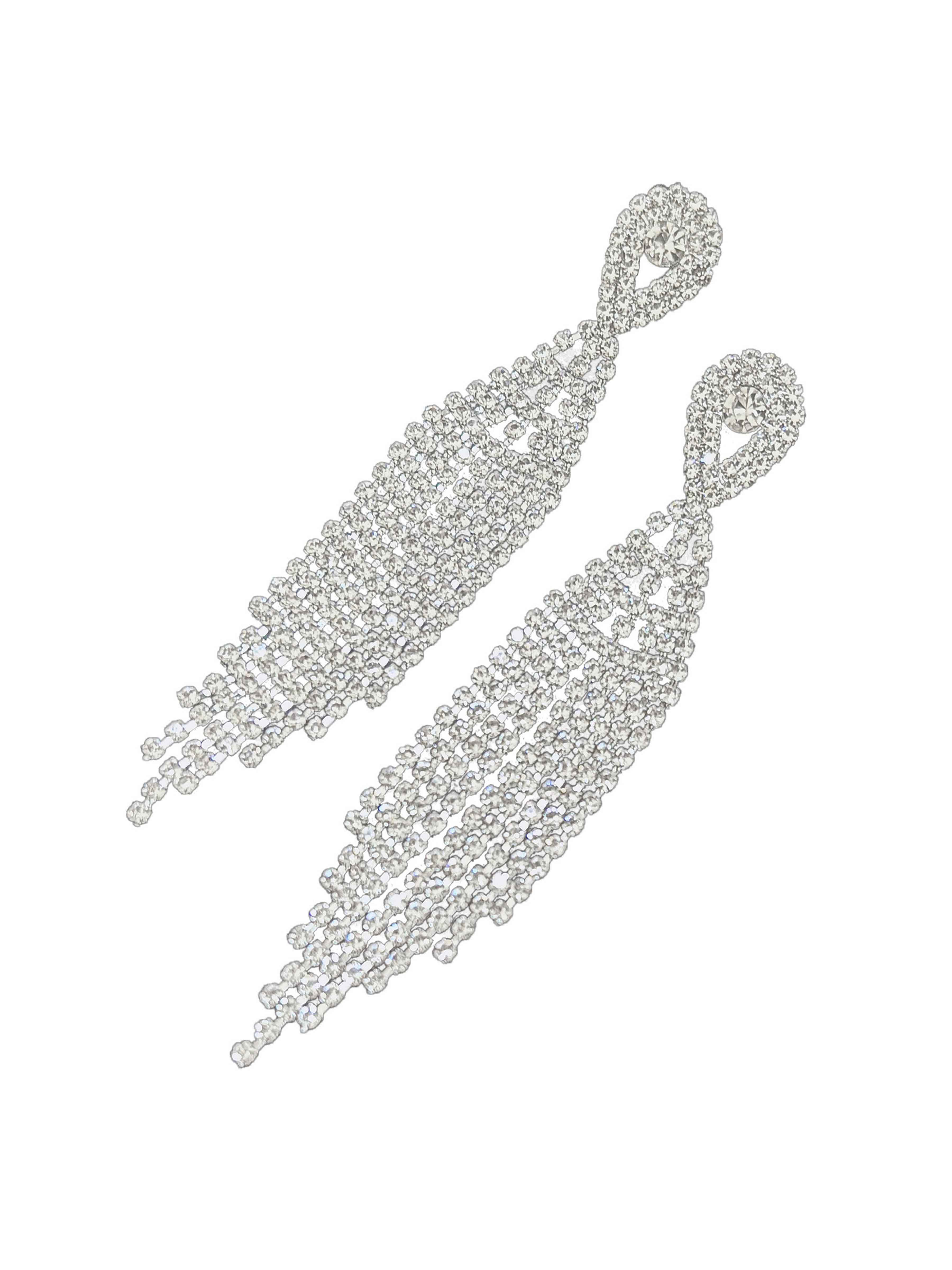 Boucles D’Oreilles Longues Brillantes À Pampilles Et Strass