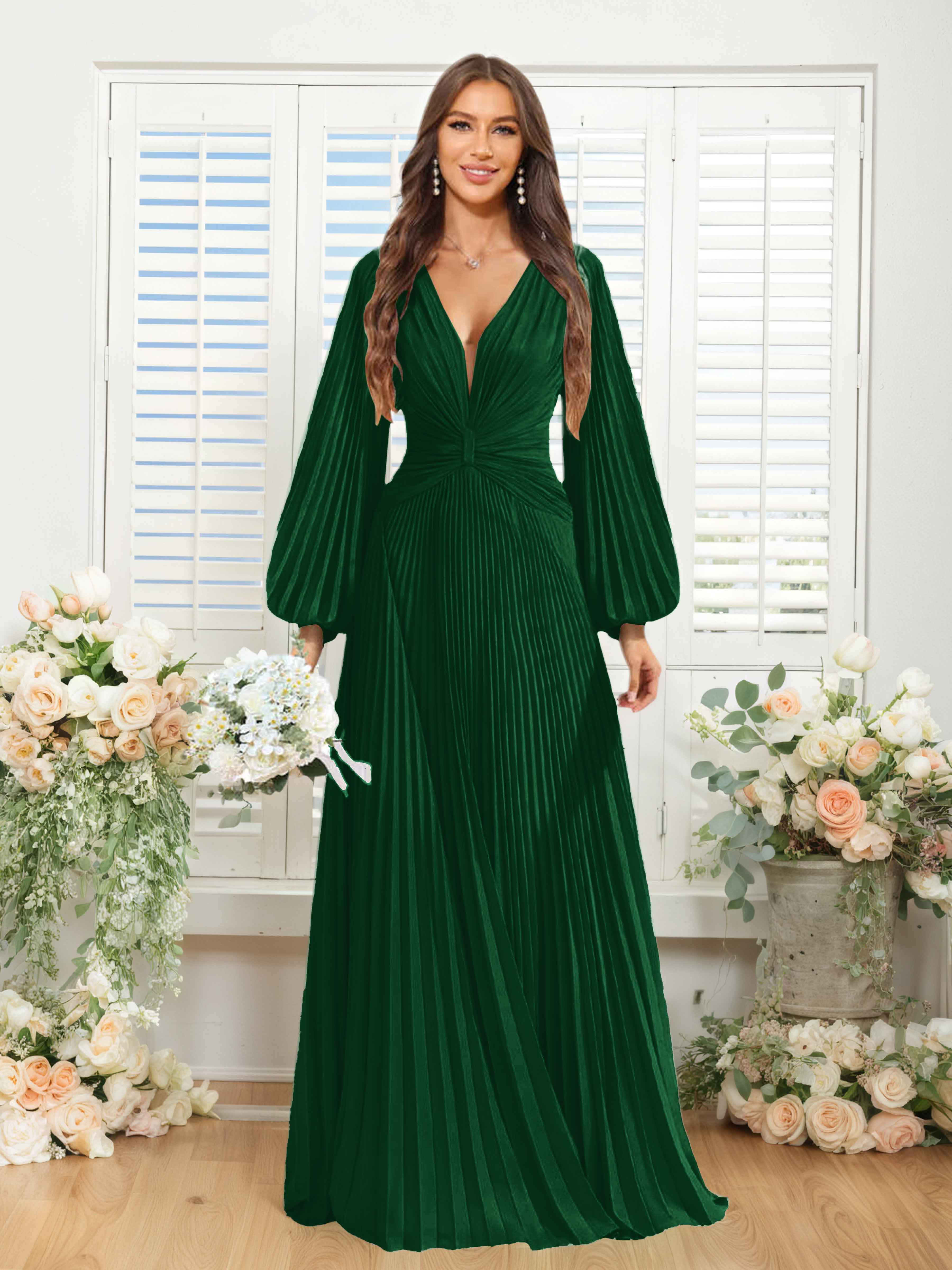 Robes De Demoiselle D'Honneur En Mousseline À Col V Ruché Longue Nerys