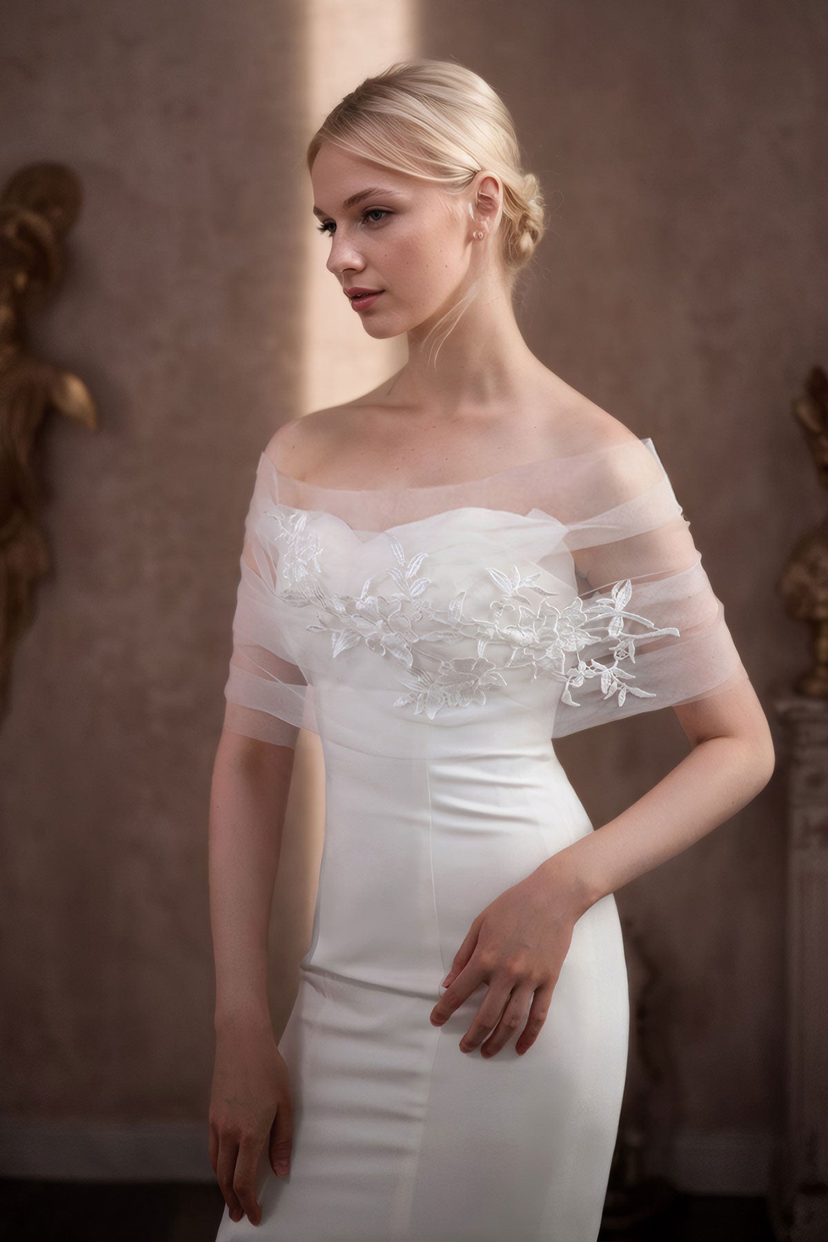 Étole De Mariée En Tulle Avec Appliqués Floraux