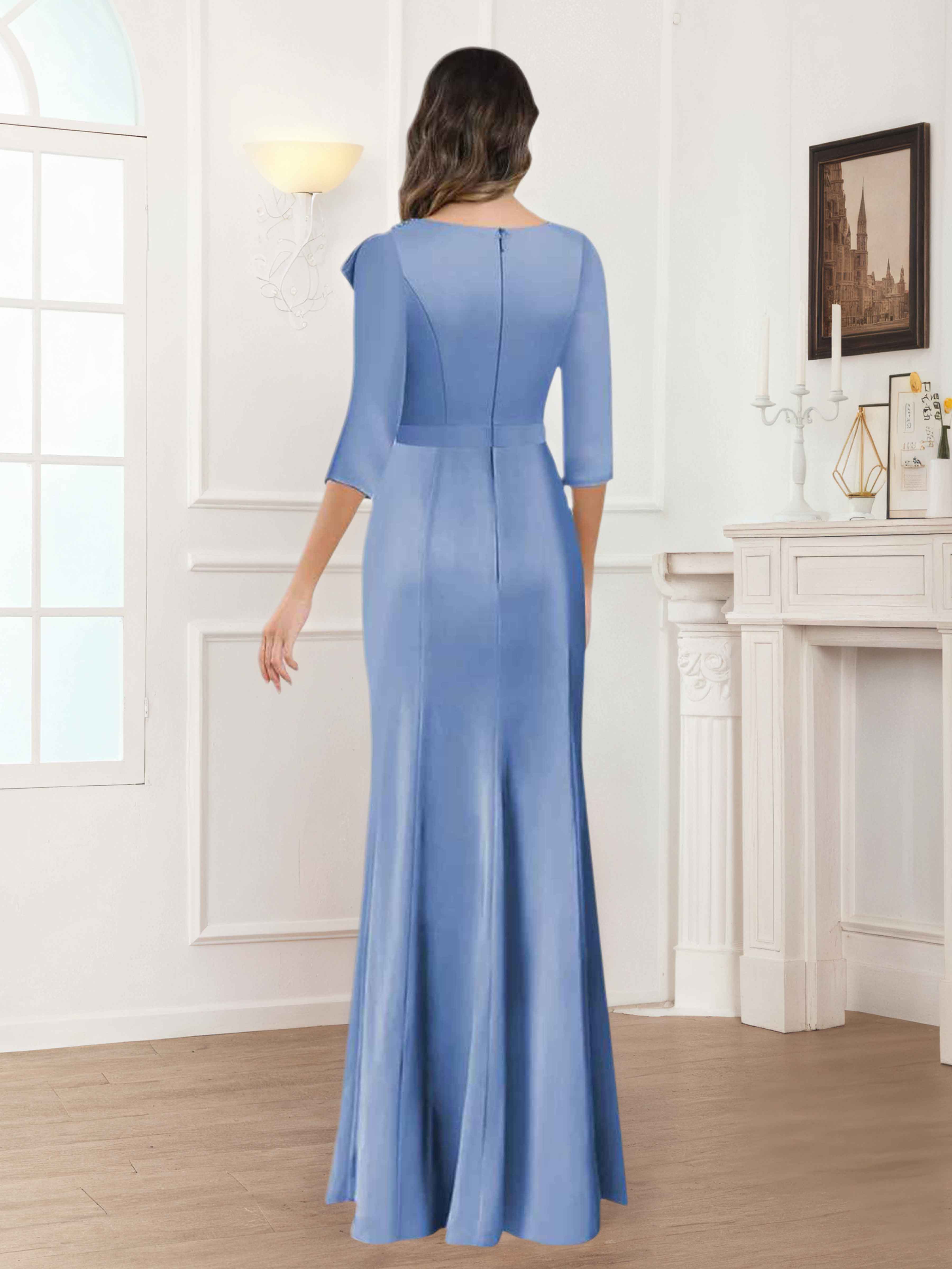 Robes Mère De La Mariée En Satin À Col Rond Ruché Fiammetta