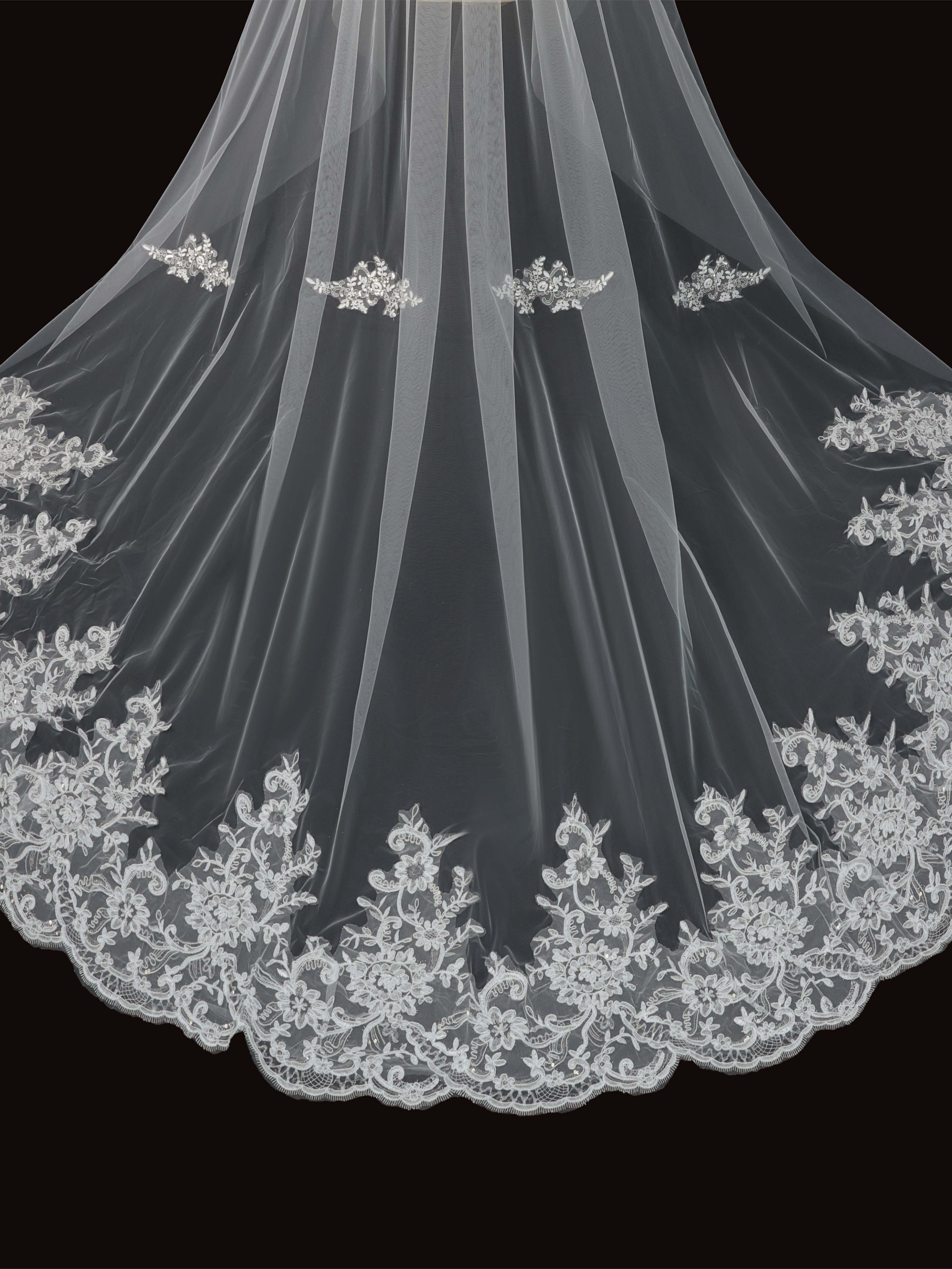 Voile De Mariée Cathédrale En Dentelle Florale