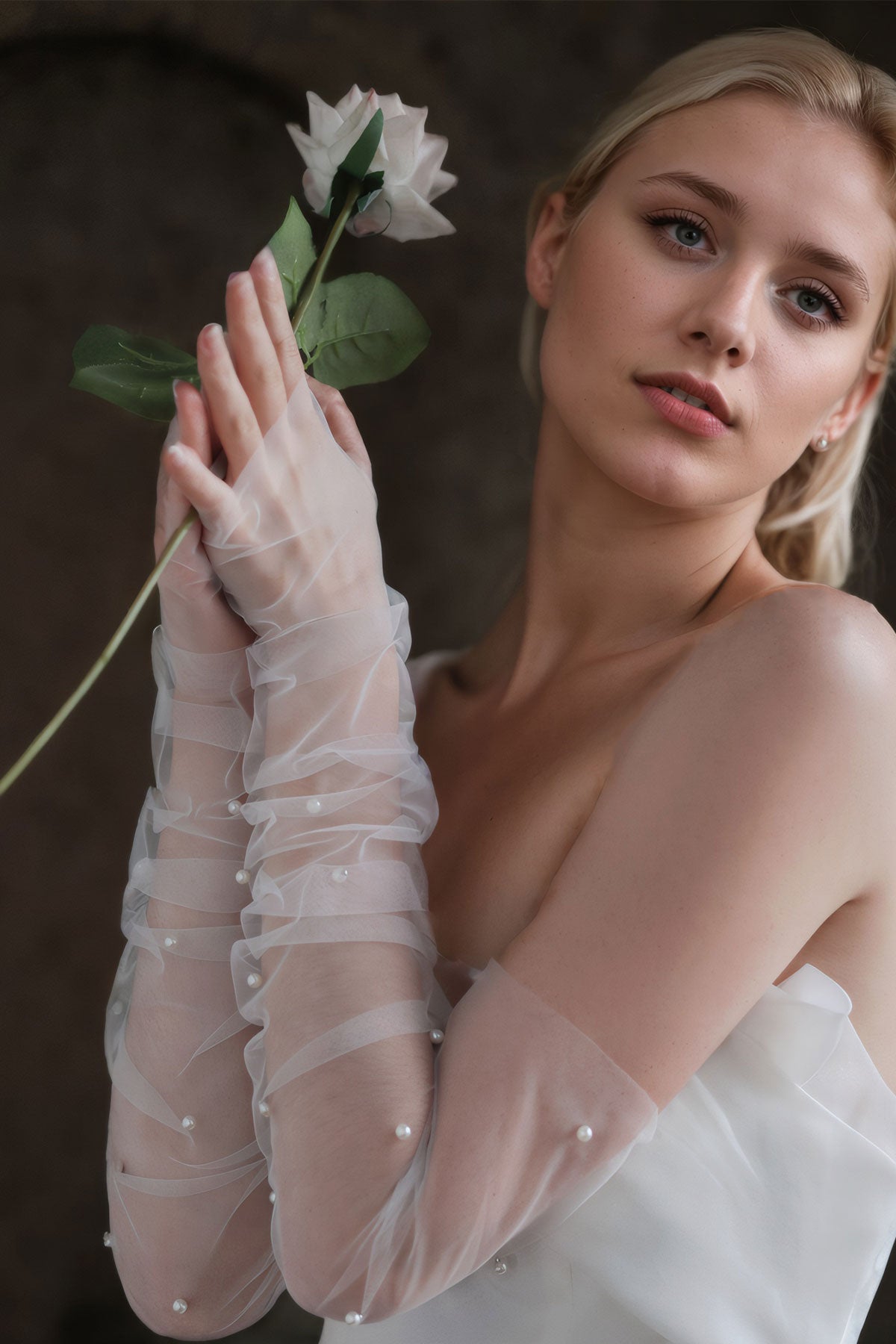 Gants De Mariée Élégants En Dentelle Transparente