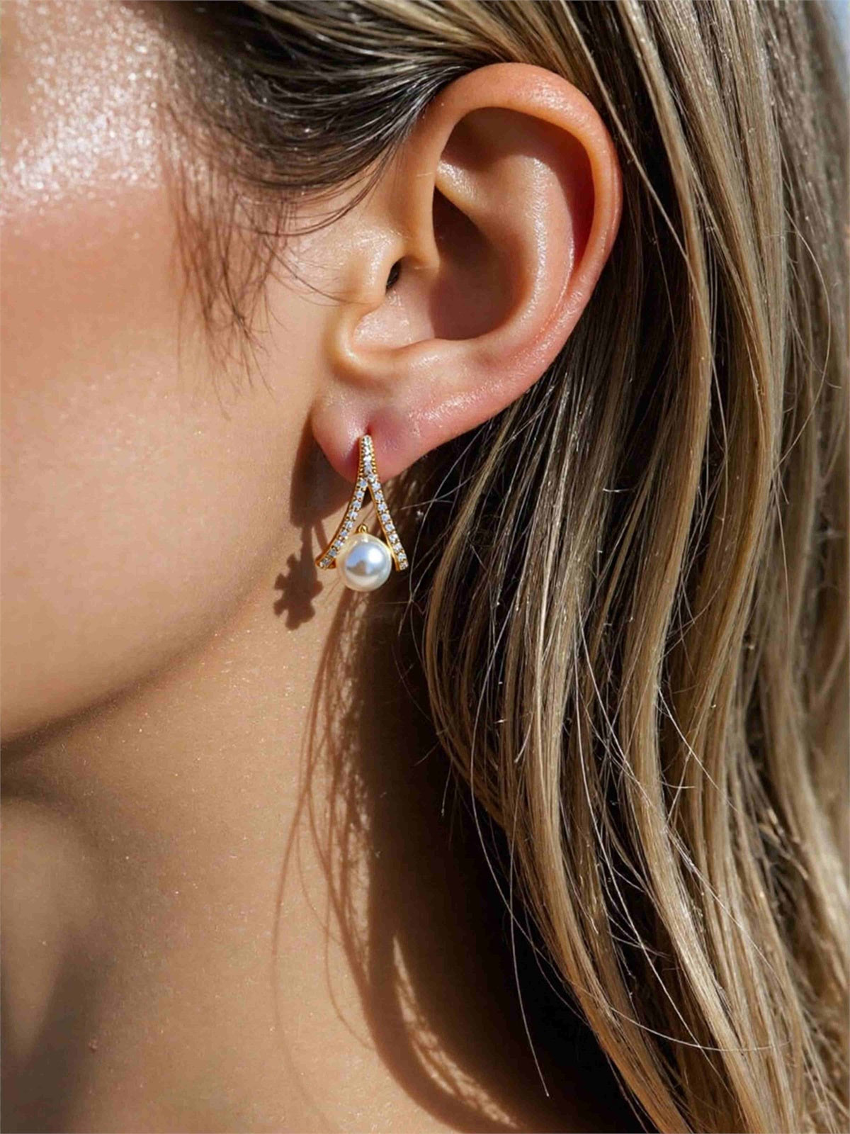 Boucles D'Oreilles Puces De Mariée En Perles Et Cristal