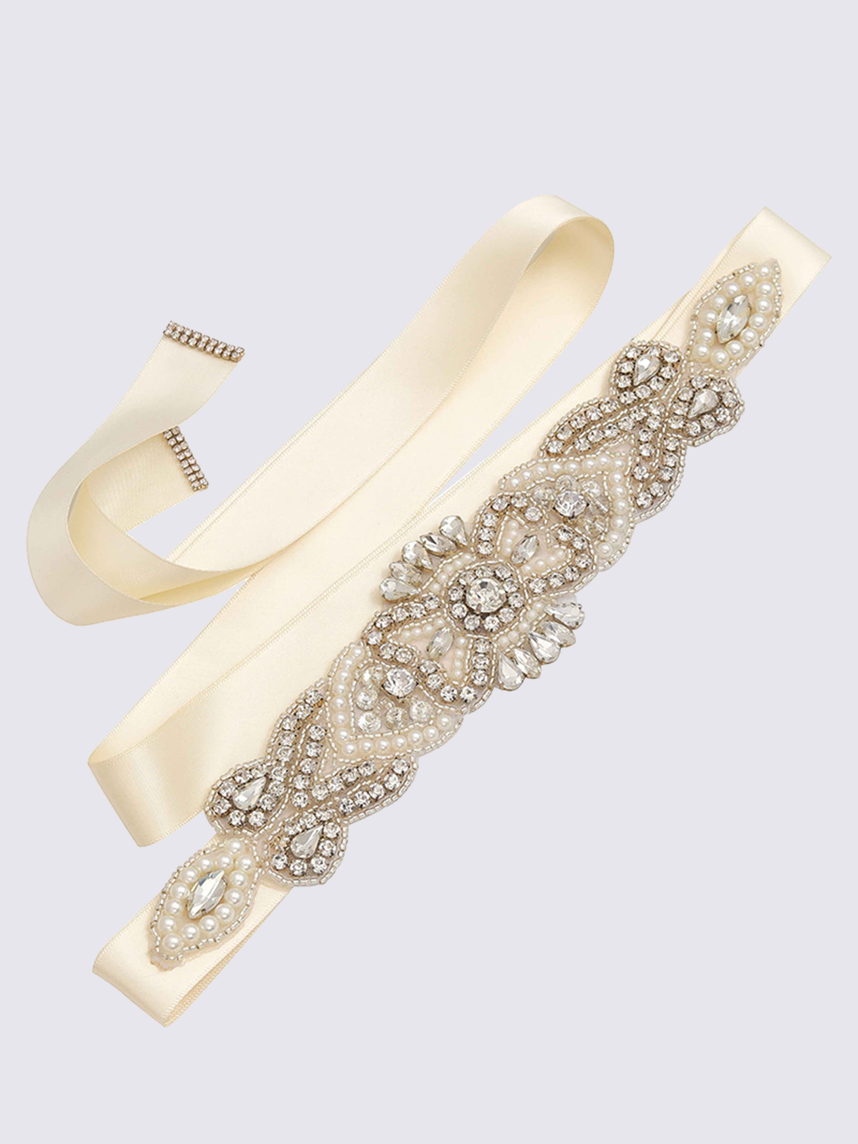 Ceinture Ruban Luxueuse Style Vintage, Cristaux Et Perles
