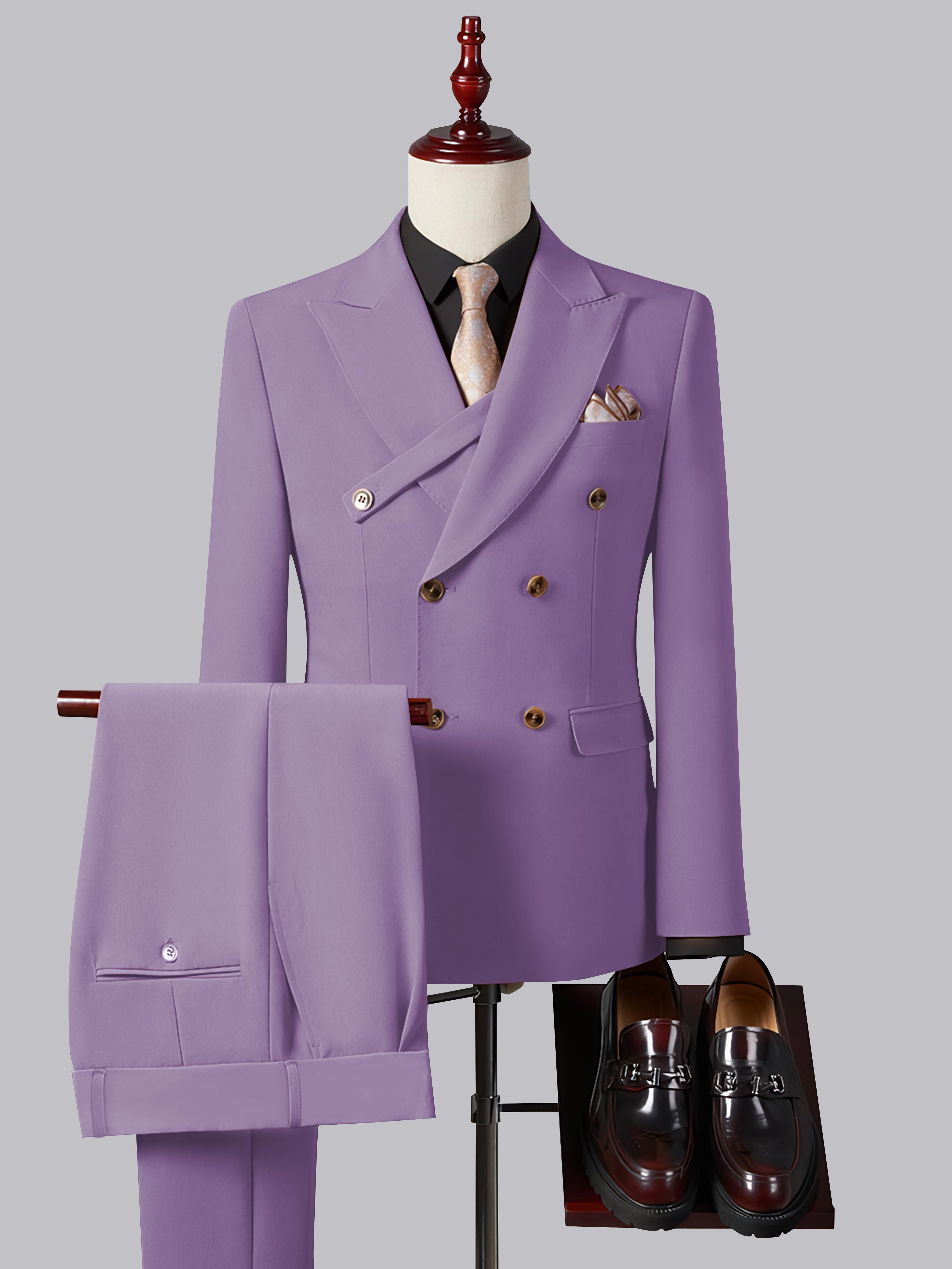 Costume Homme Ajusté Élégant Double Boutonnage Ceinturé À Revers Pointus 2 Pièces