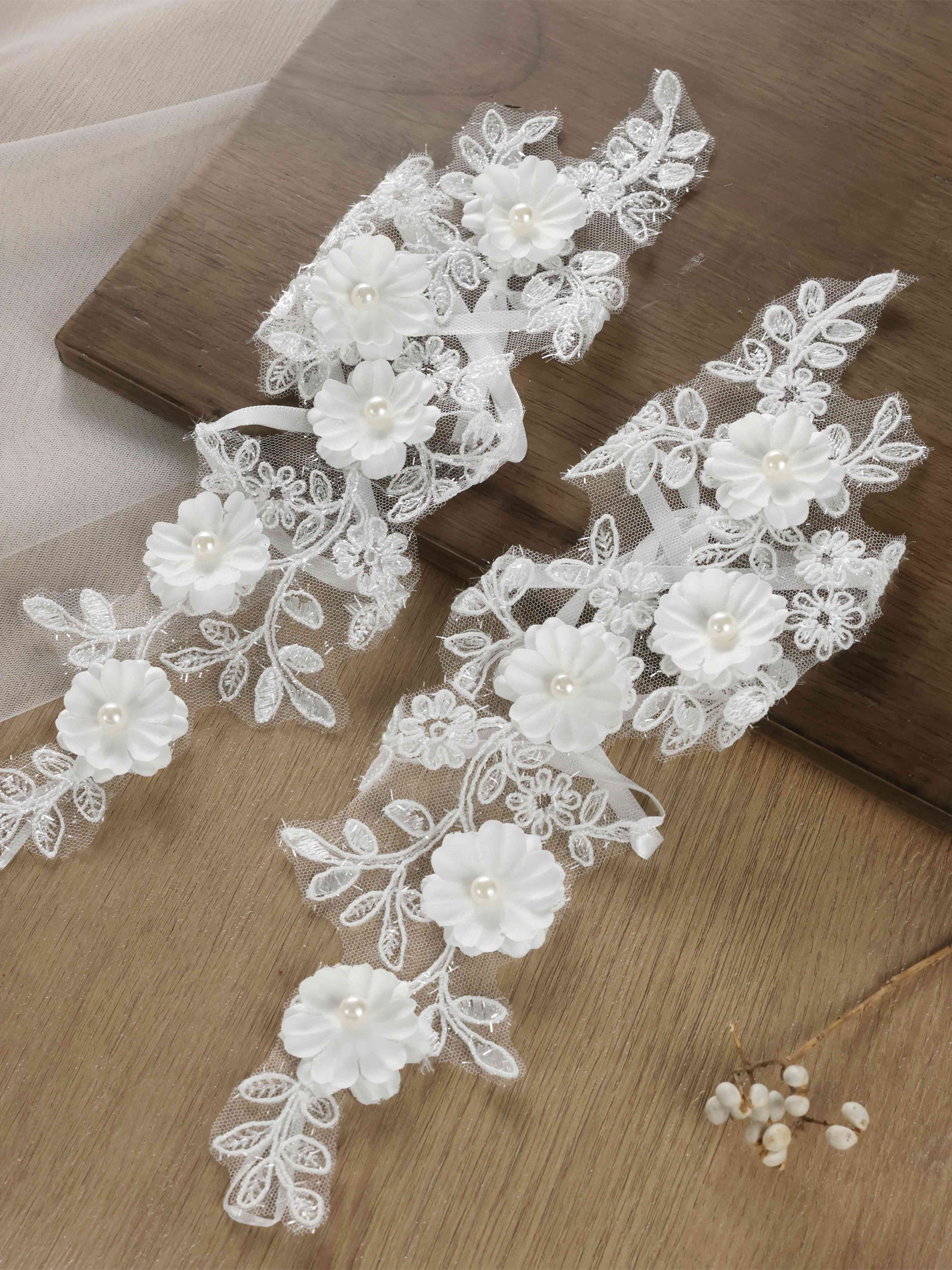 Gants Longs De Mariée En Dentelle Florale Avec Appliqués 3D