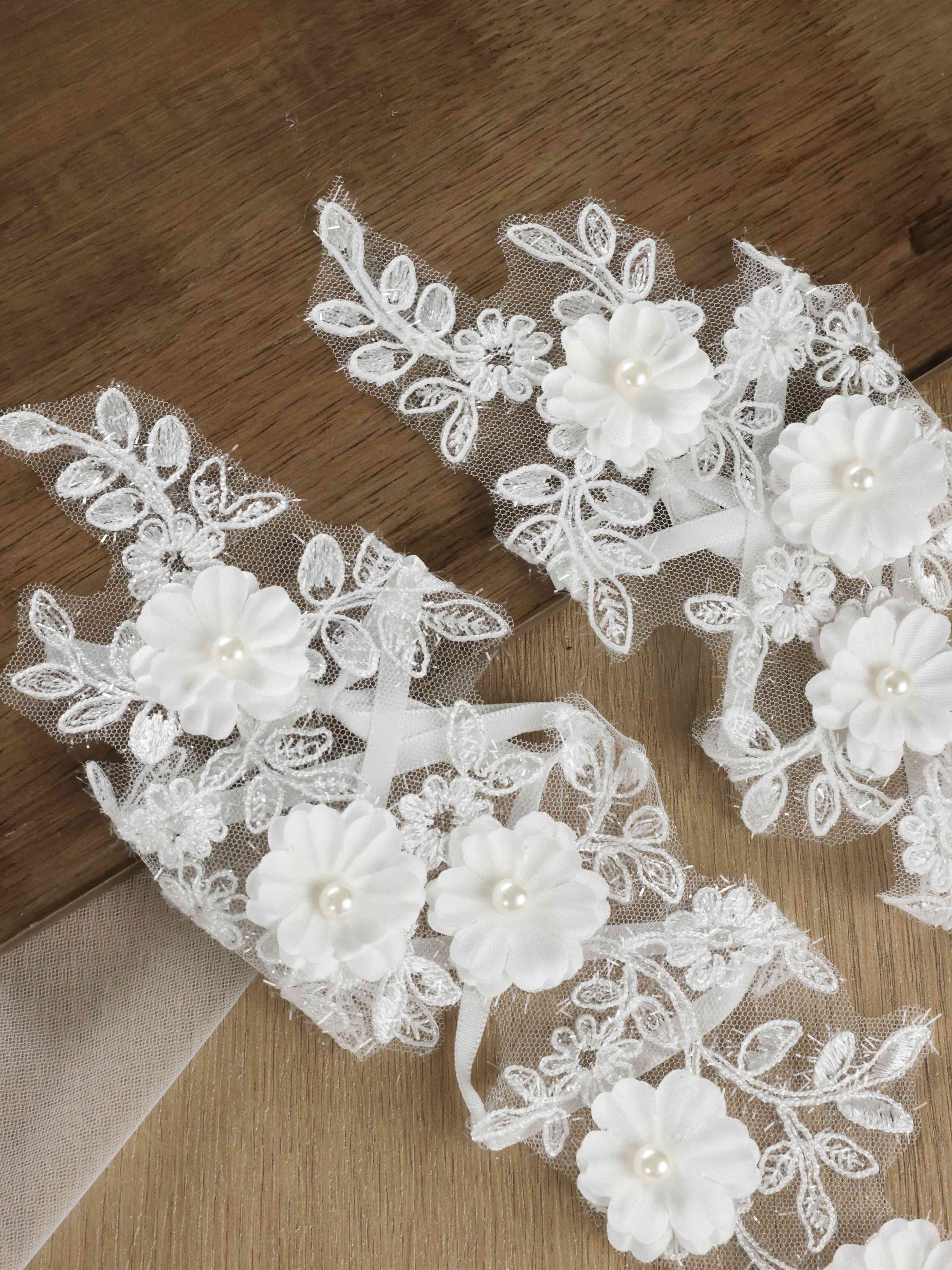Gants Longs De Mariée En Dentelle Florale Avec Appliqués 3D