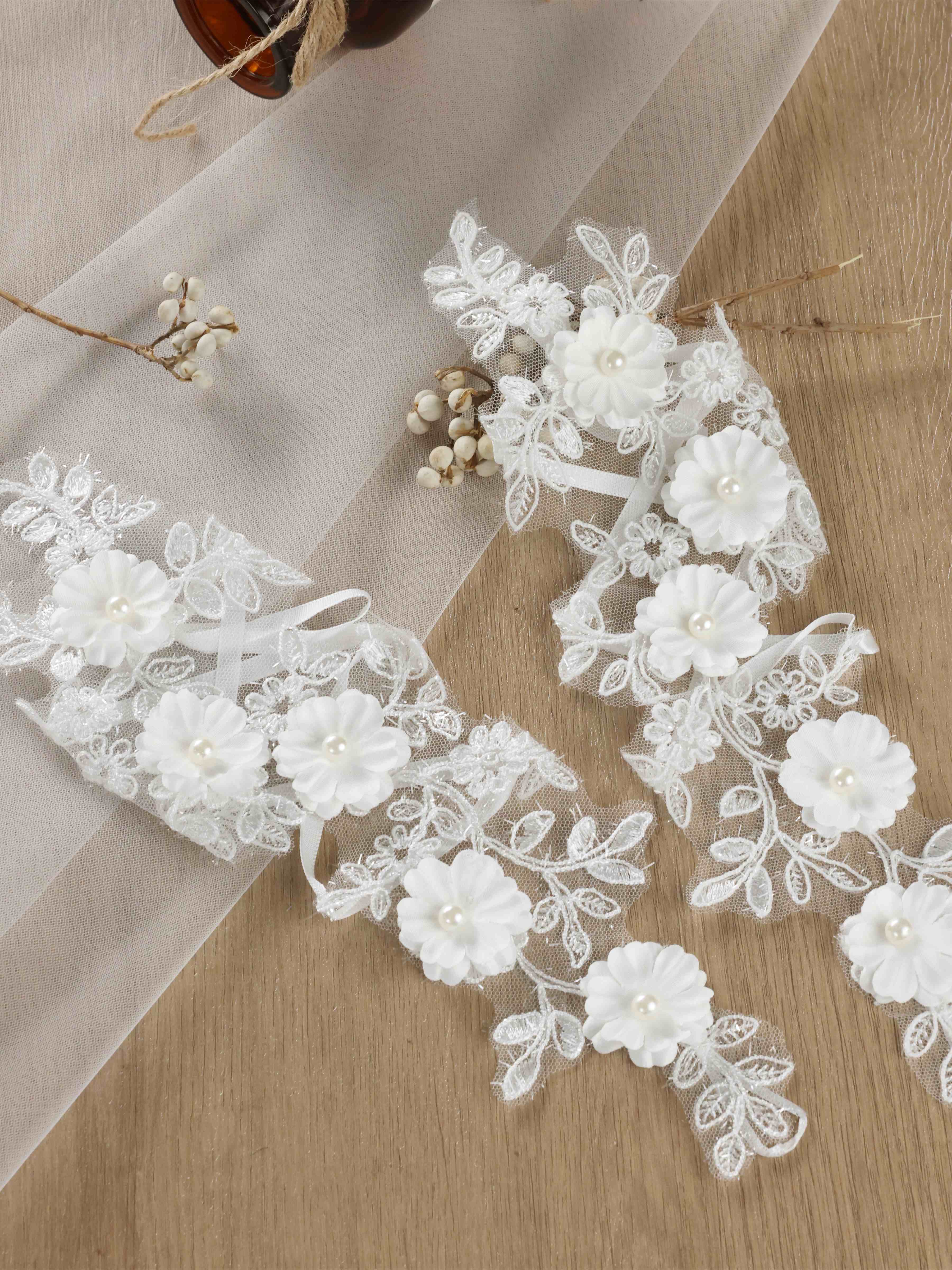 Gants Longs De Mariée En Dentelle Florale Avec Appliqués 3D