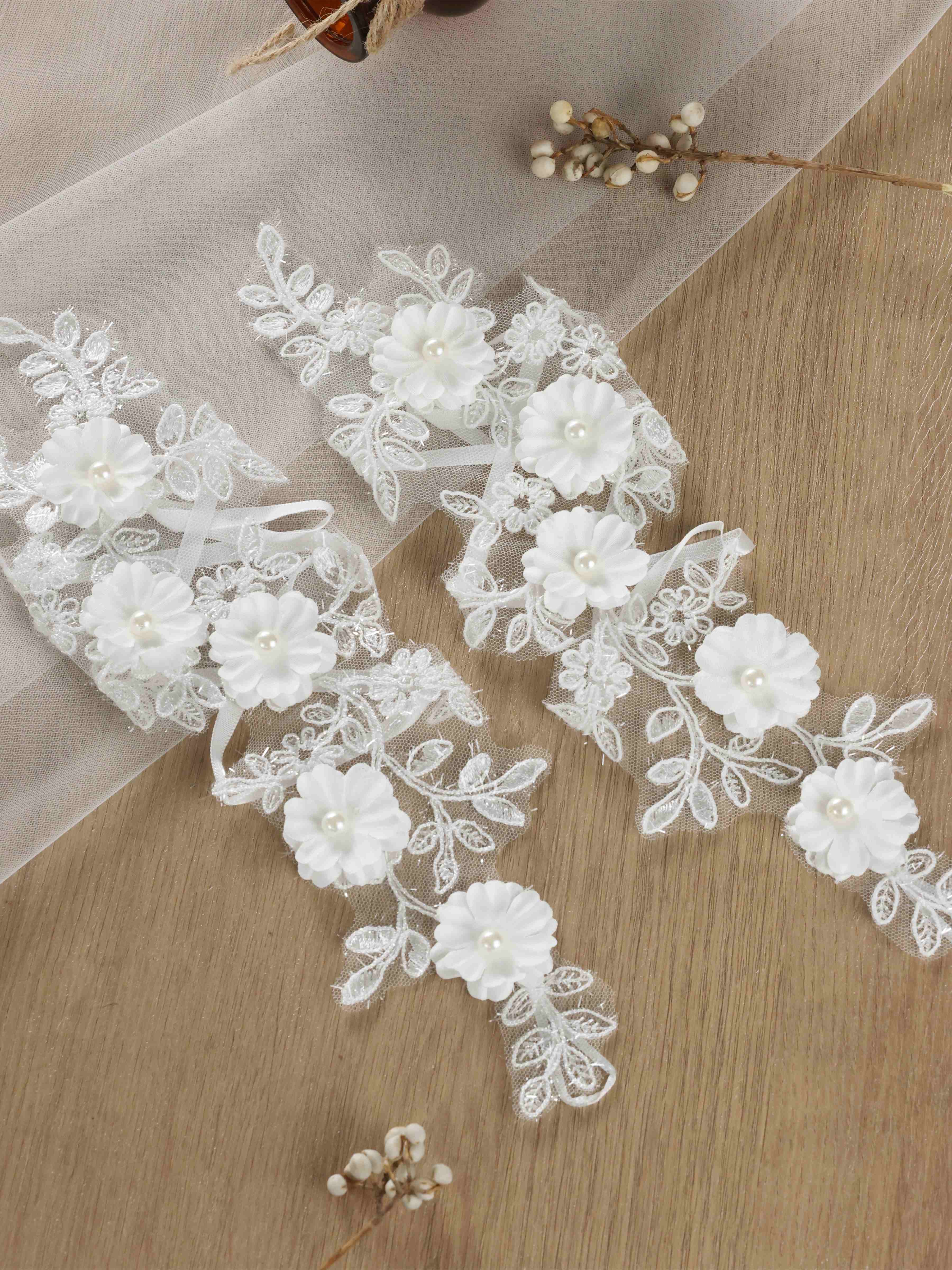 Gants Longs De Mariée En Dentelle Florale Avec Appliqués 3D