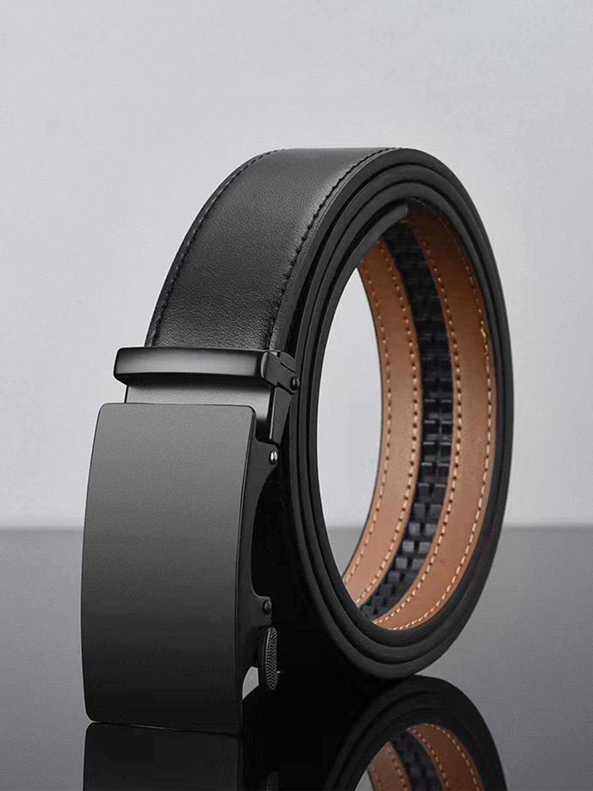 Ceinture Cuir Homme À Boucle Automatique, Système À Crémaillère Sans Trous