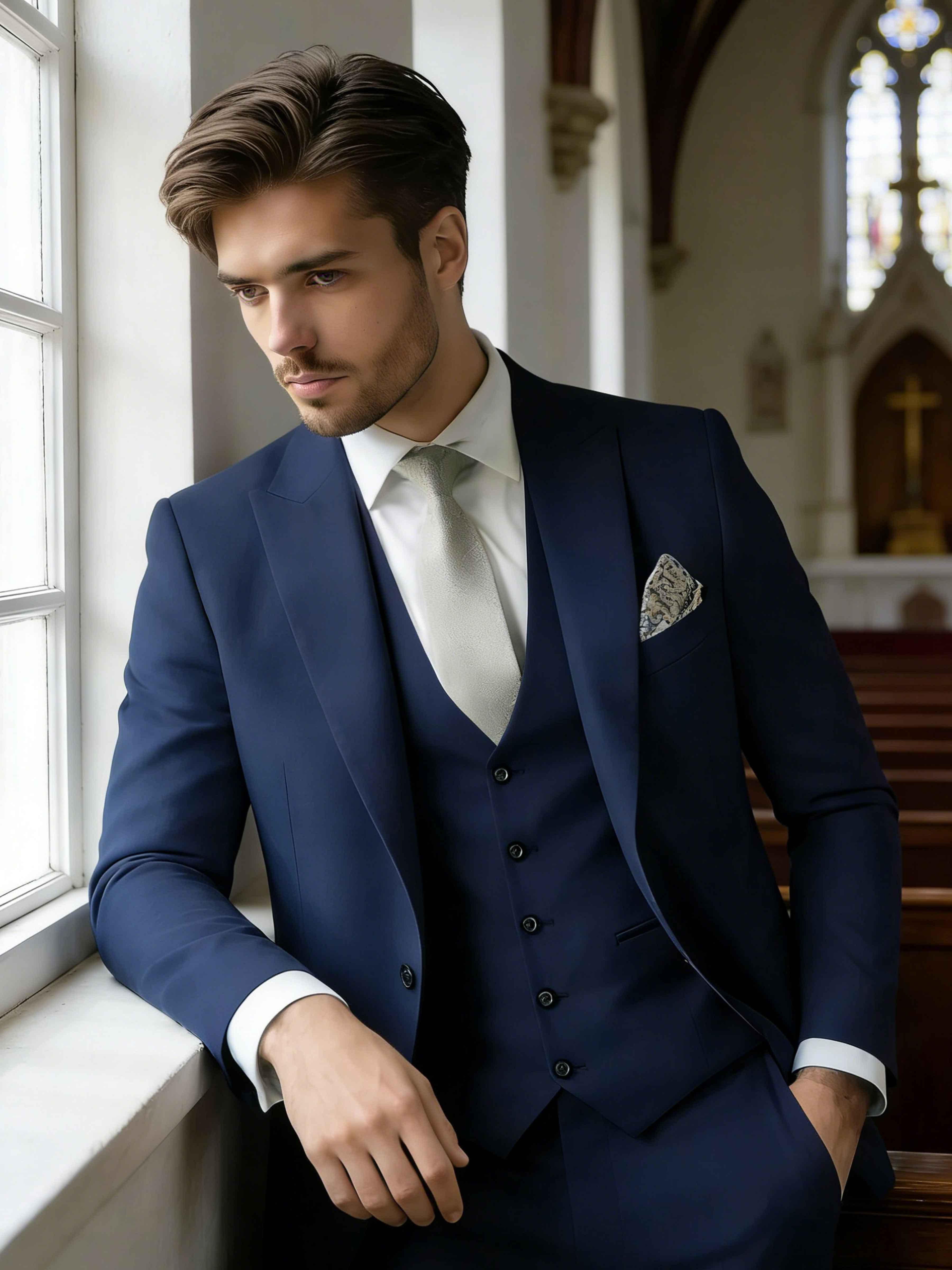 Costume Homme 3 Pièces Formel À Simple Boutonnage