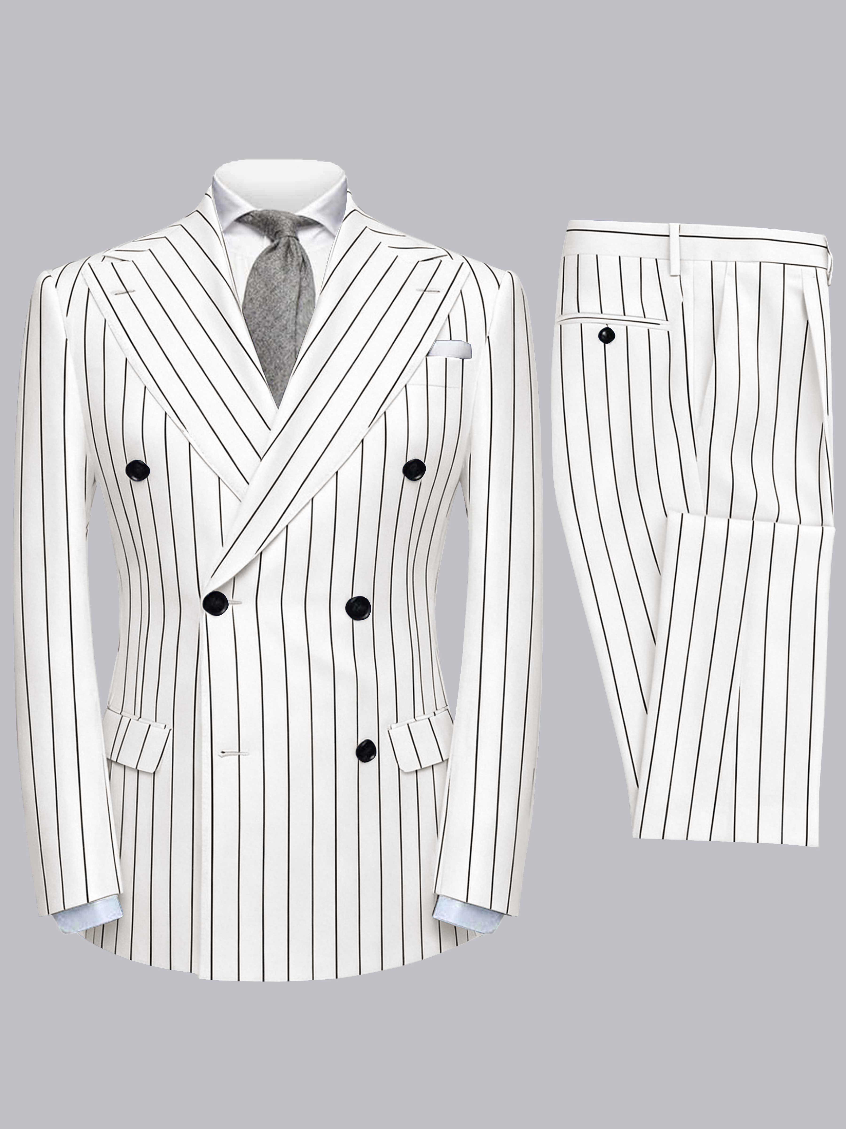 Costume Homme 2 Pièces À Revers Pointus Double Boutonnage Rayure Verticale Pour Tenue De Soirée