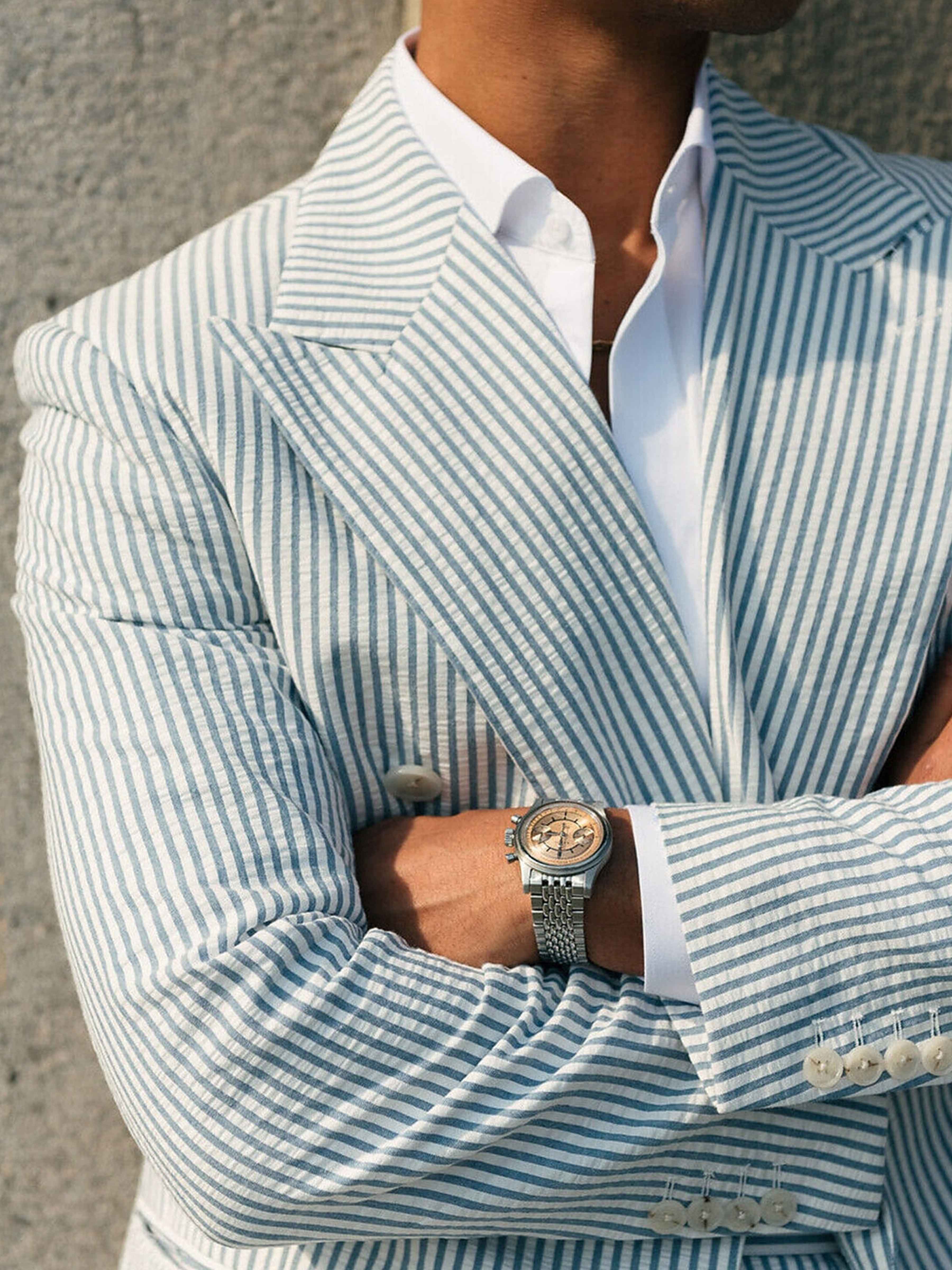 Costume Homme De Mariage De Plage 2 Pièces À Rayures Ajusté