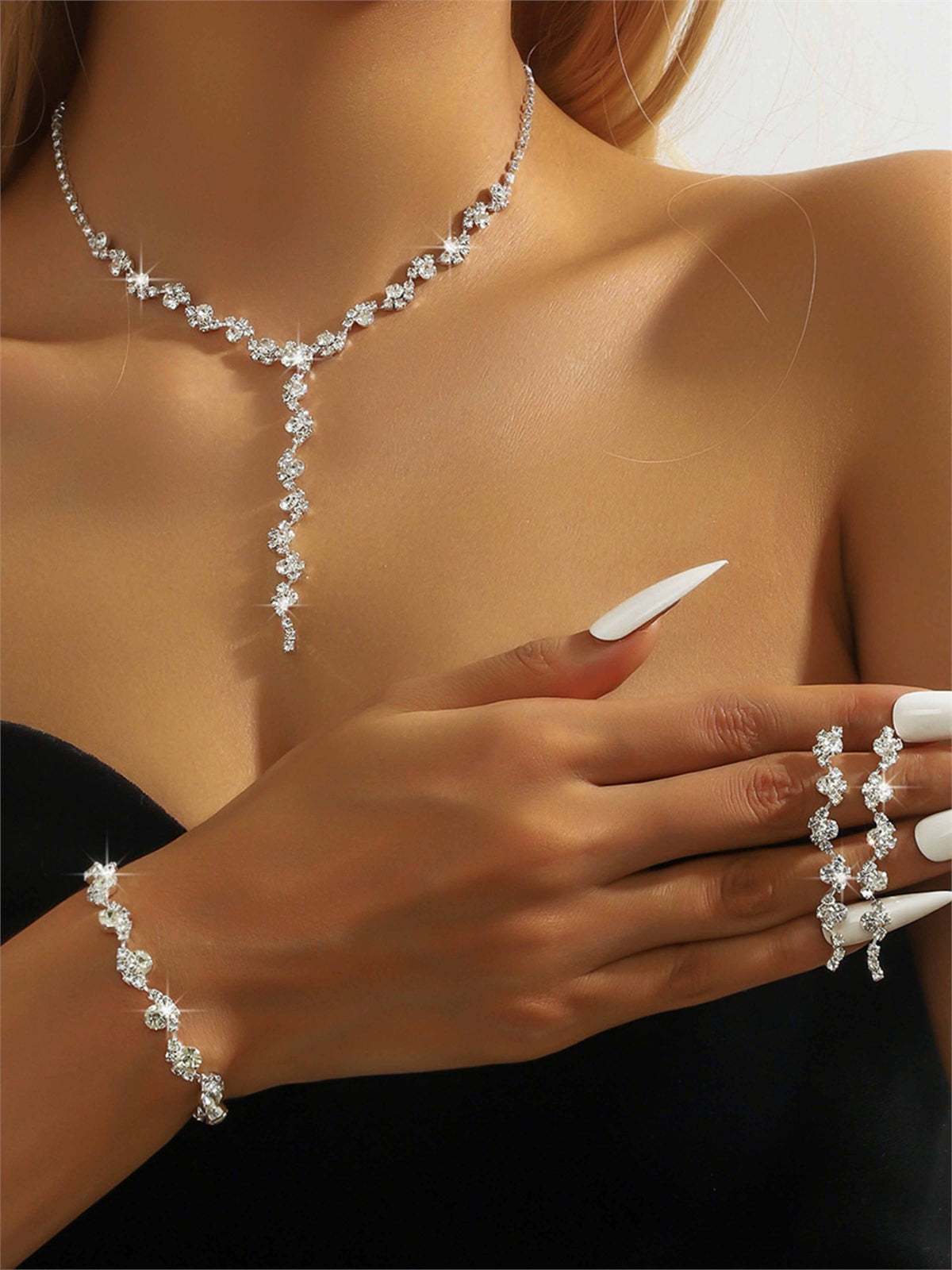 Parure De Bijoux De Soirée En Cristal Et Métaux Mixtes