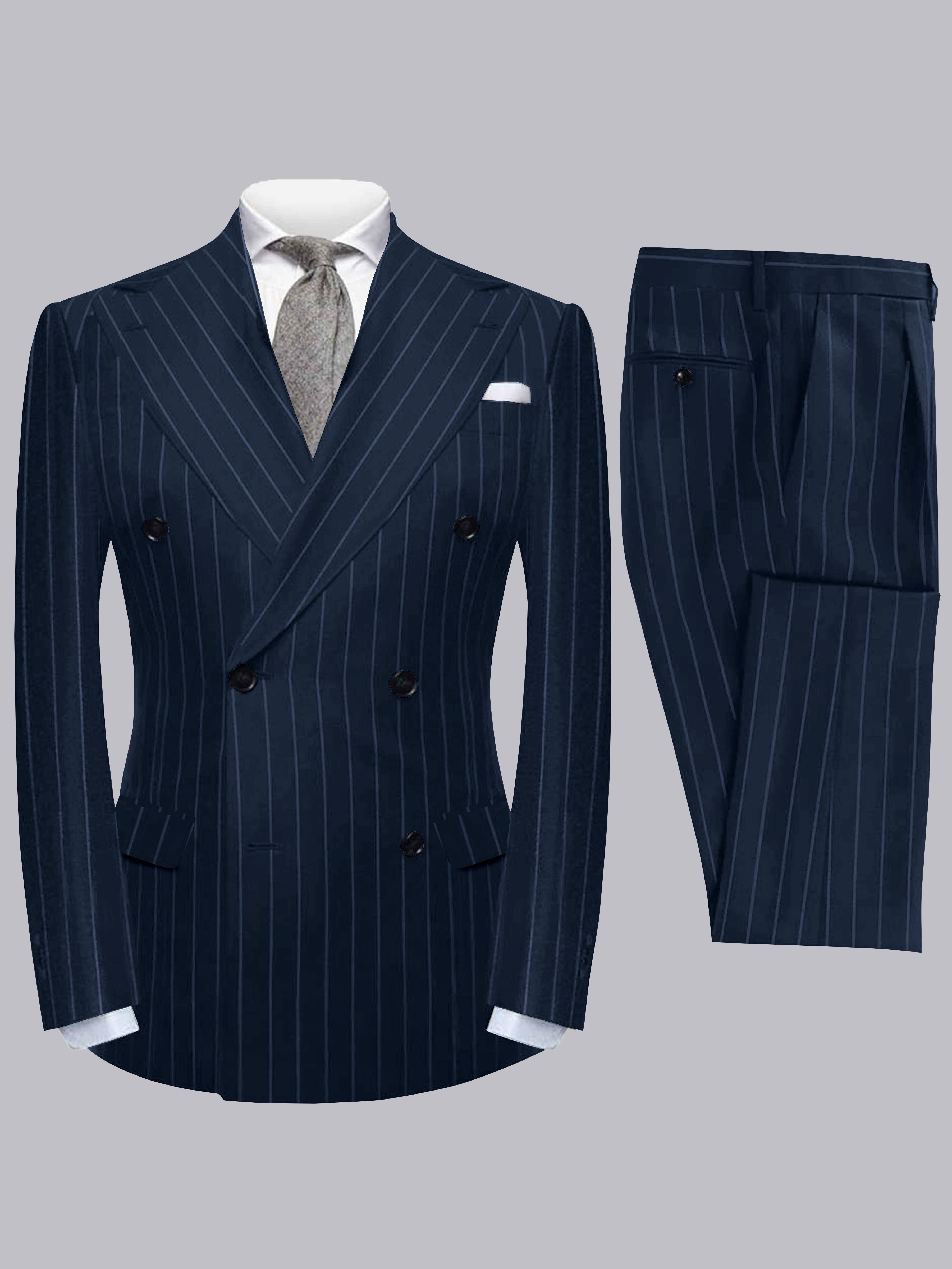 Costume Homme 2 Pièces À Revers Pointus Double Boutonnage Rayure Verticale Pour Tenue De Soirée