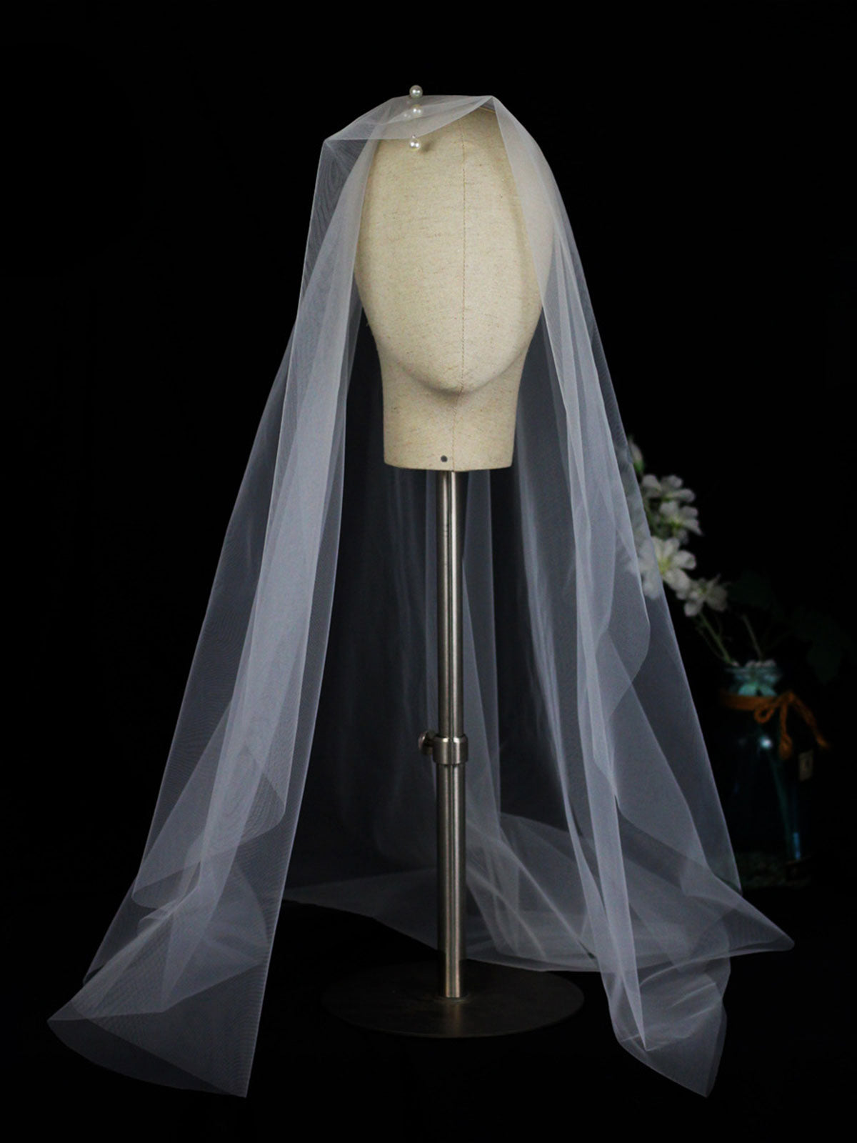 Nouveau Voile Blanc Simple Orné De Perles