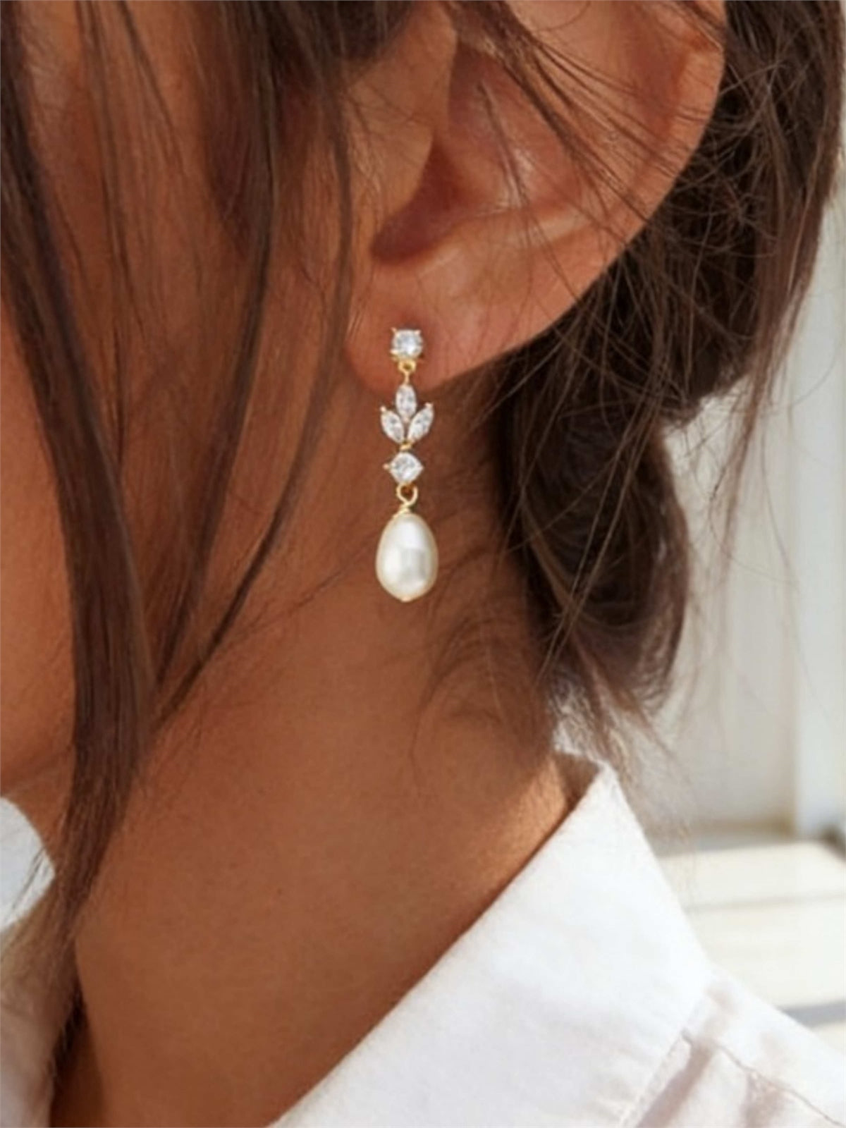 Boucles D'Oreilles Pendantes En Cristal Avec Perles