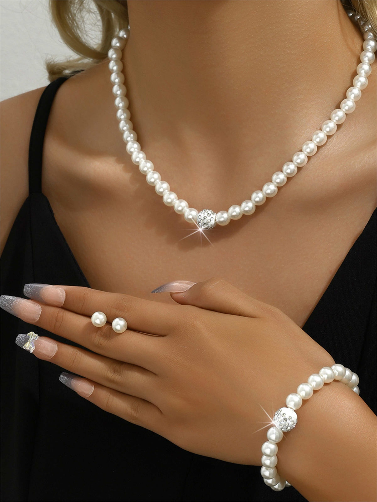 Parure De Bijoux De Mariage En Perles Et Cristal