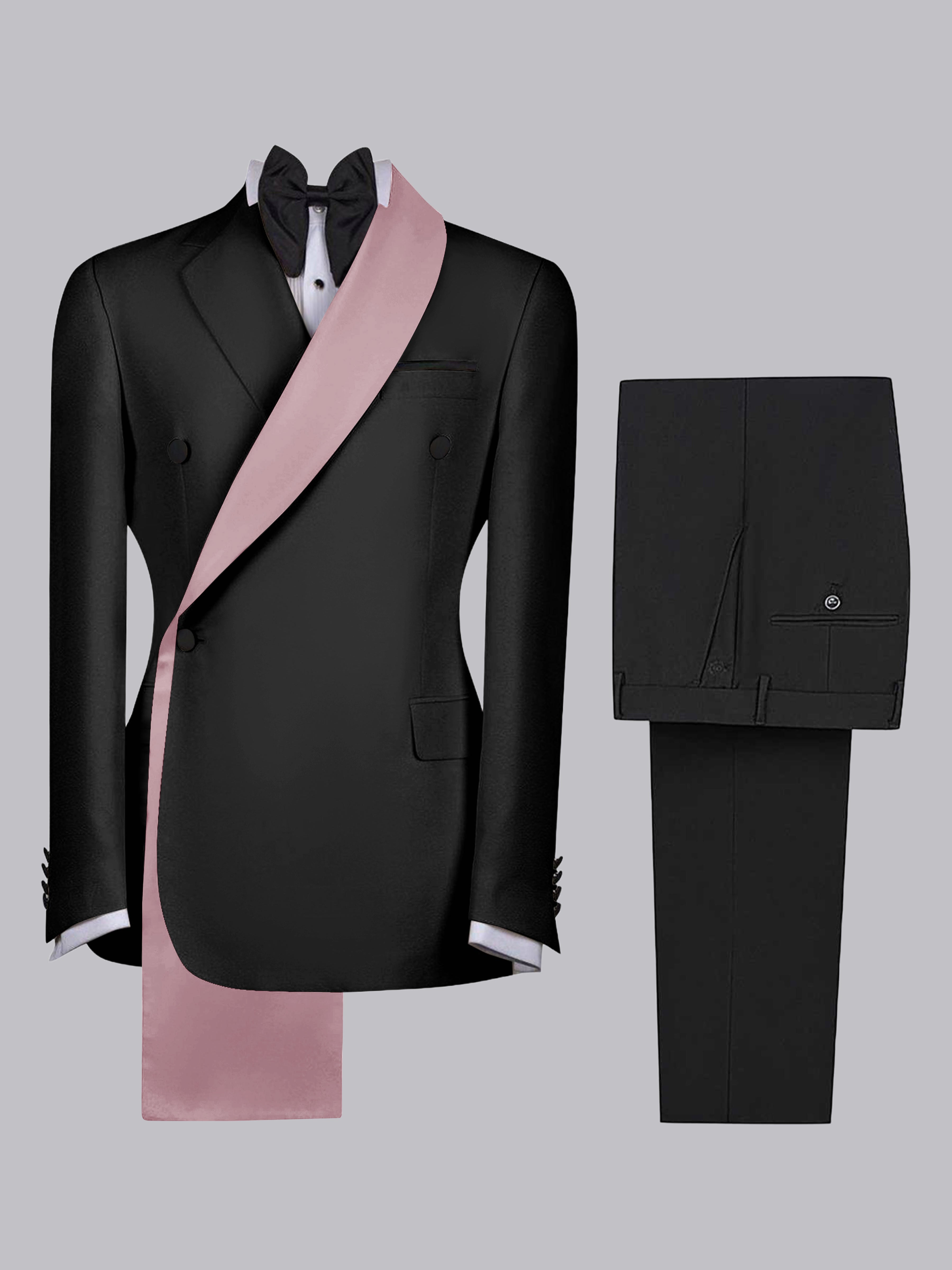 Costume Homme 2 Pièces Slim À 3 Boutons Bicolore Avec Bande Décorative Pour Mariage