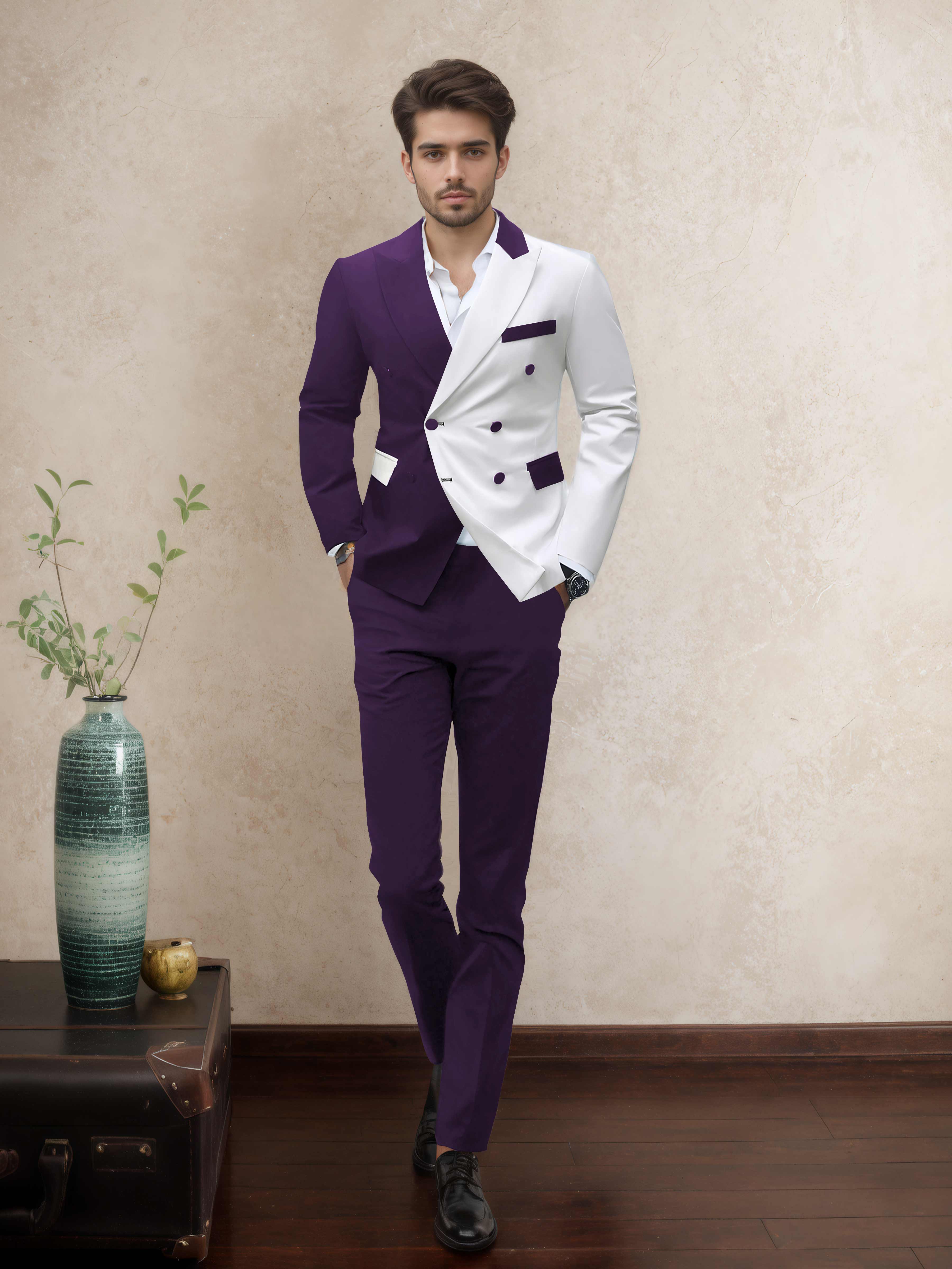 Costume Homme Soirée 2 Pièces À Double Boutonnage Revers À Cran Sophistiqué