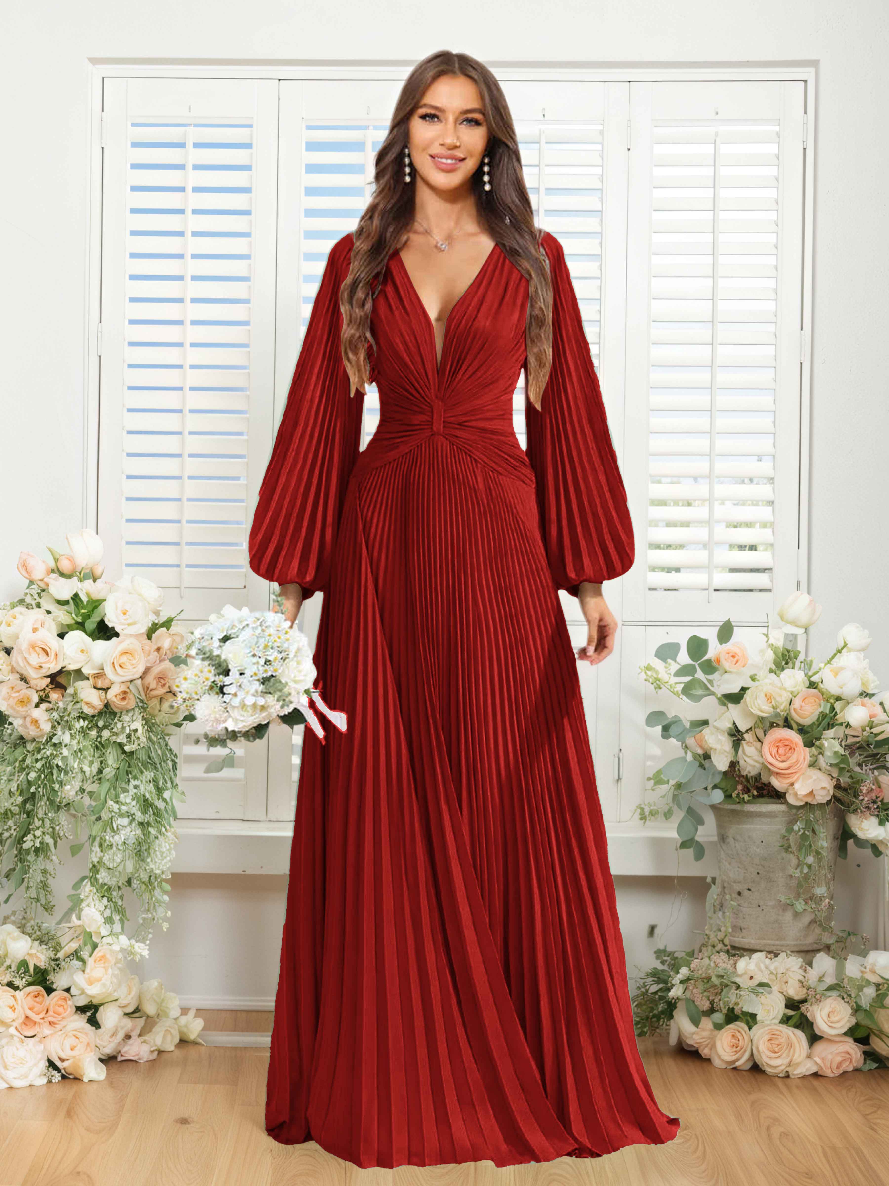 Robes De Demoiselle D'Honneur En Mousseline À Col V Ruché Longue Nerys