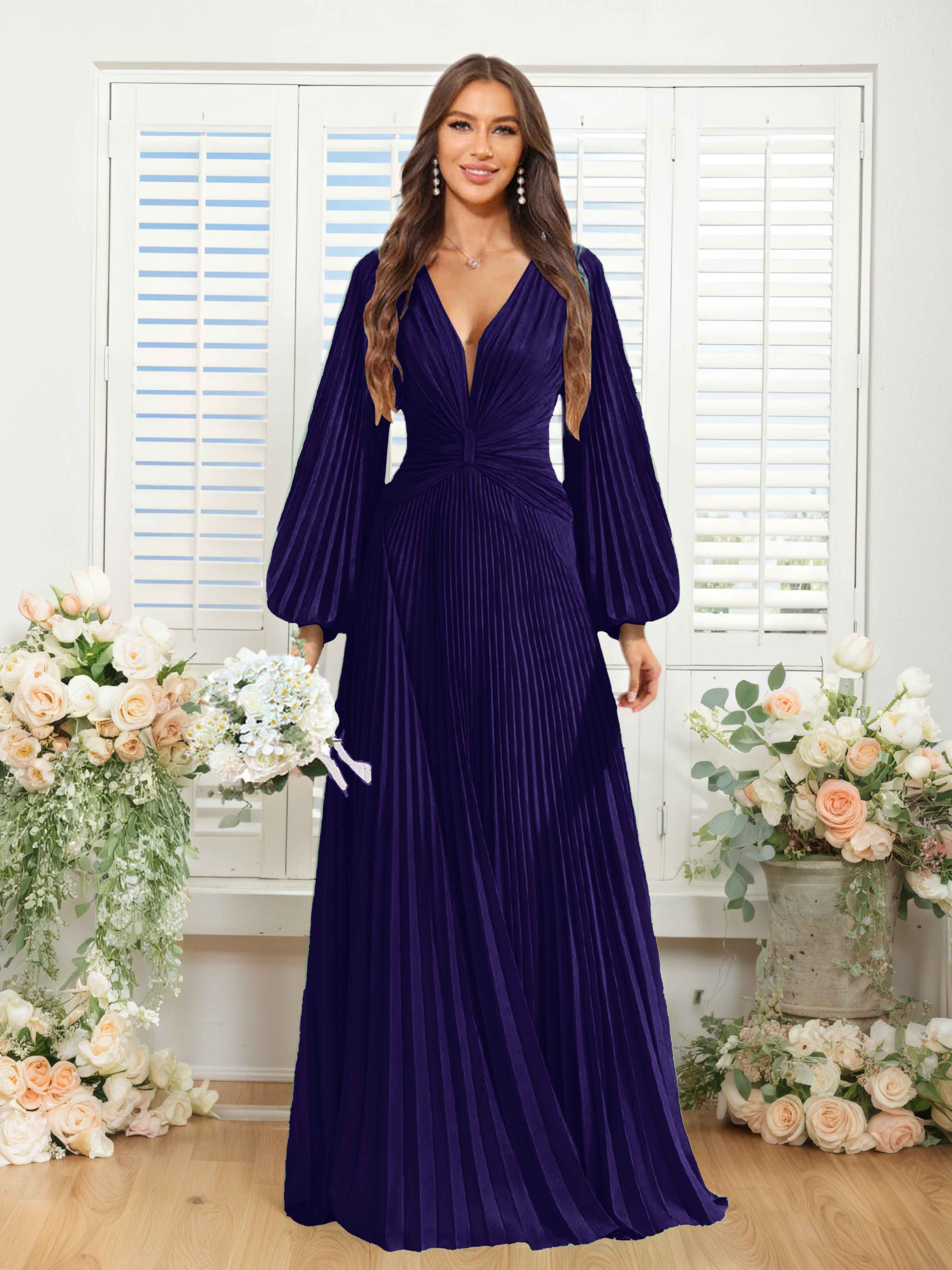 Robes De Demoiselle D'Honneur En Mousseline À Col V Ruché Longue Nerys