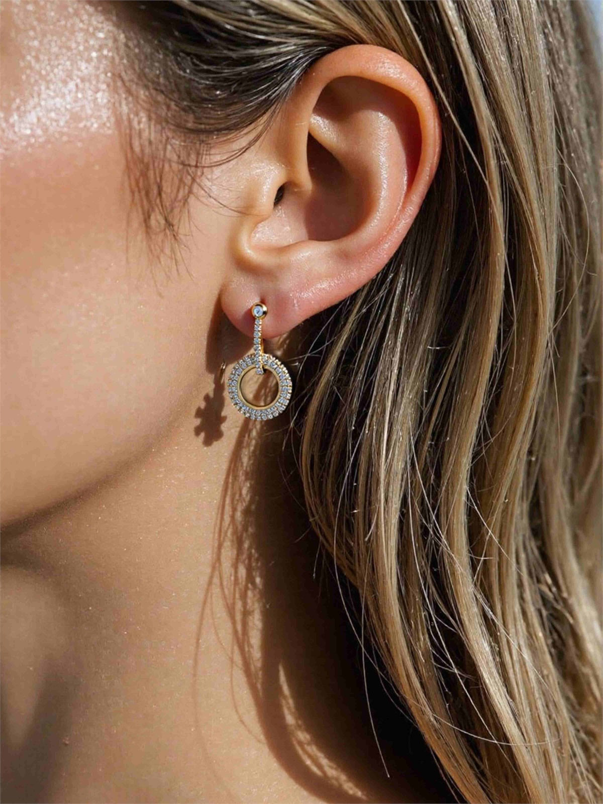 Boucles D'Oreilles Pendantes Circulaires En Strass Pour Tenues De Soirée