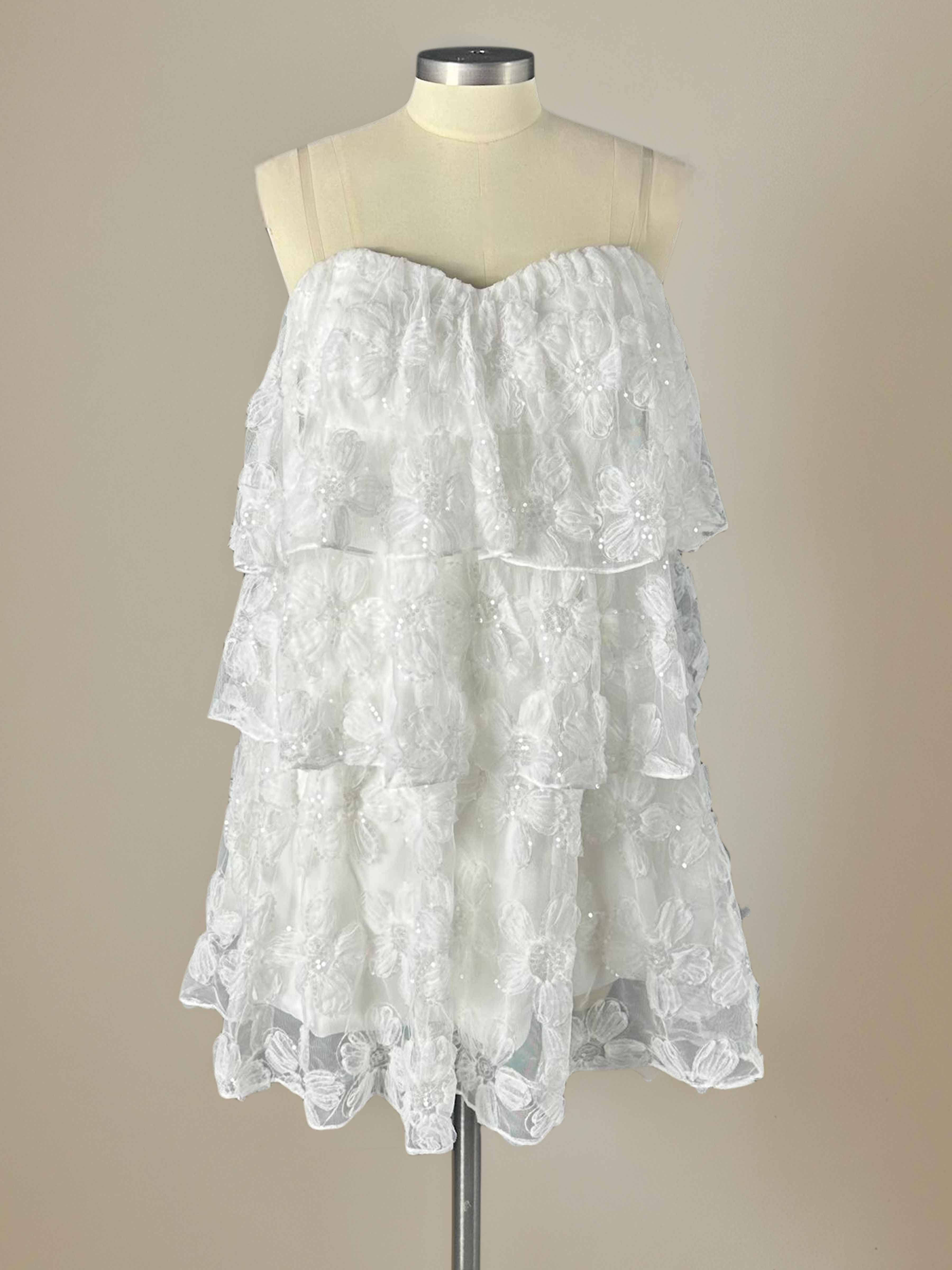 Robe Courte À Pailleté Appliqués Volants Sans Bretelles Ezra