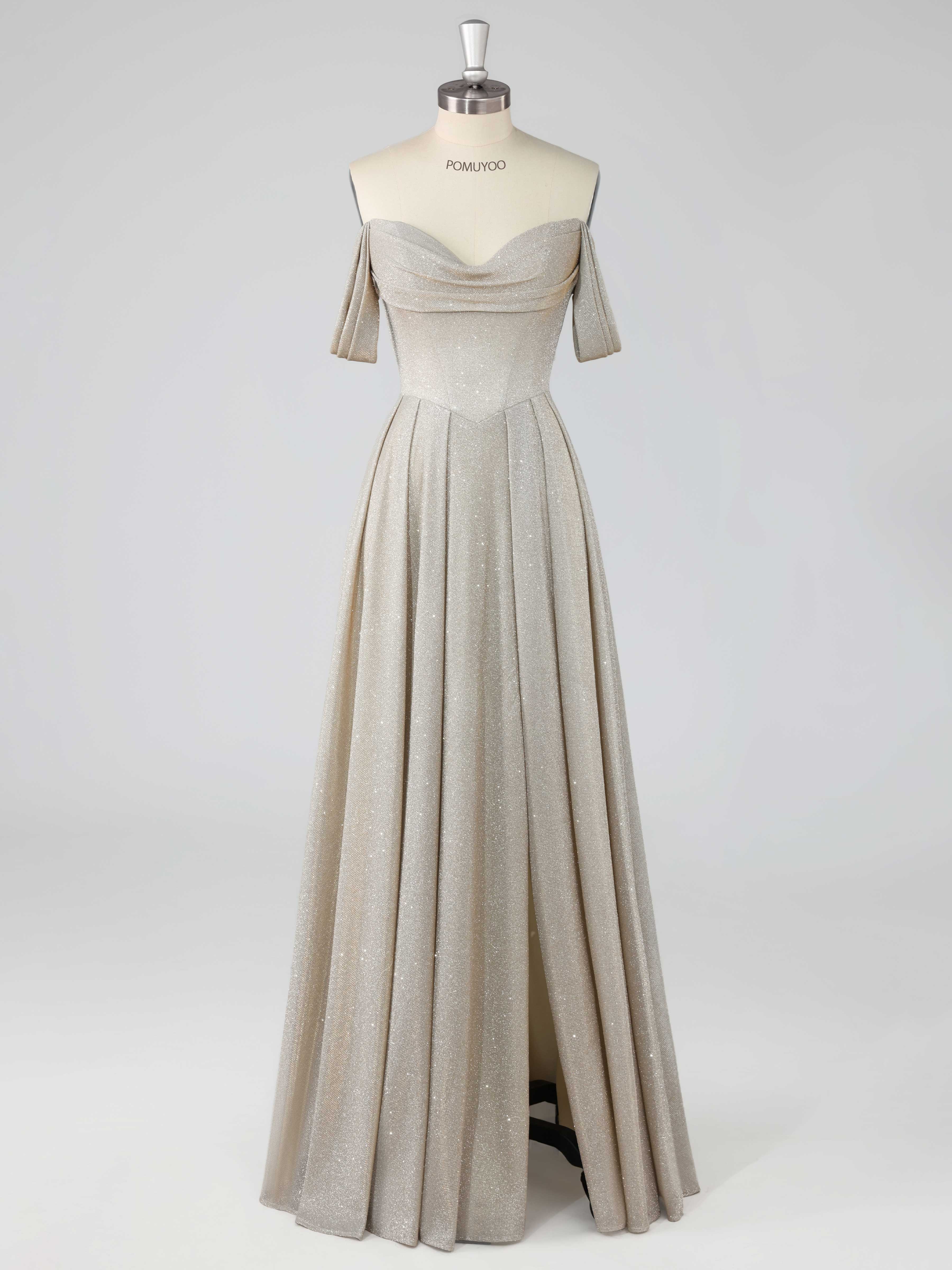 Robes De Bal À Élégante A-ligne Épaules Dénudées Longueur Au Sol Paillettes