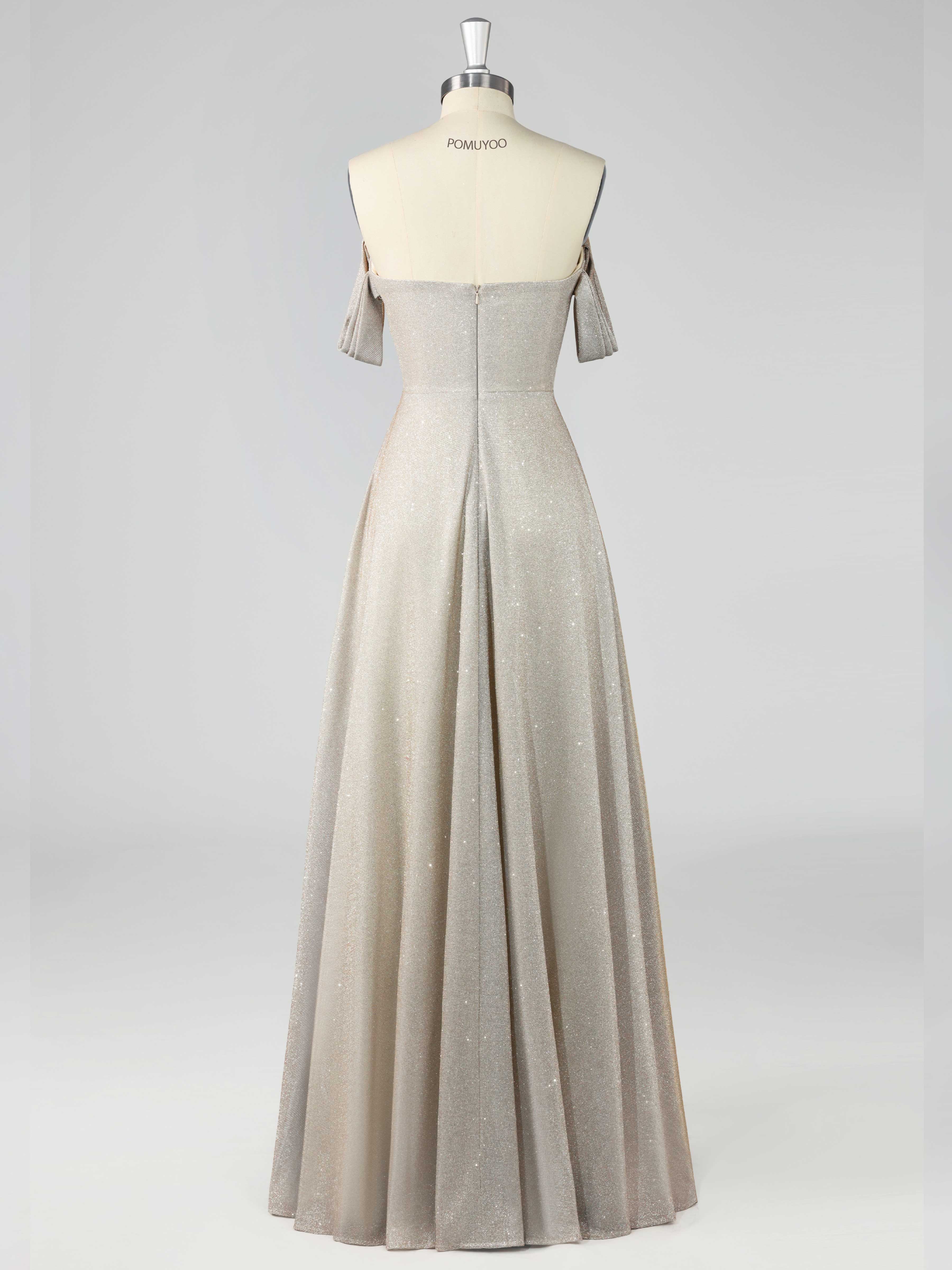 Robes De Bal À Élégante A-ligne Épaules Dénudées Longueur Au Sol Paillettes