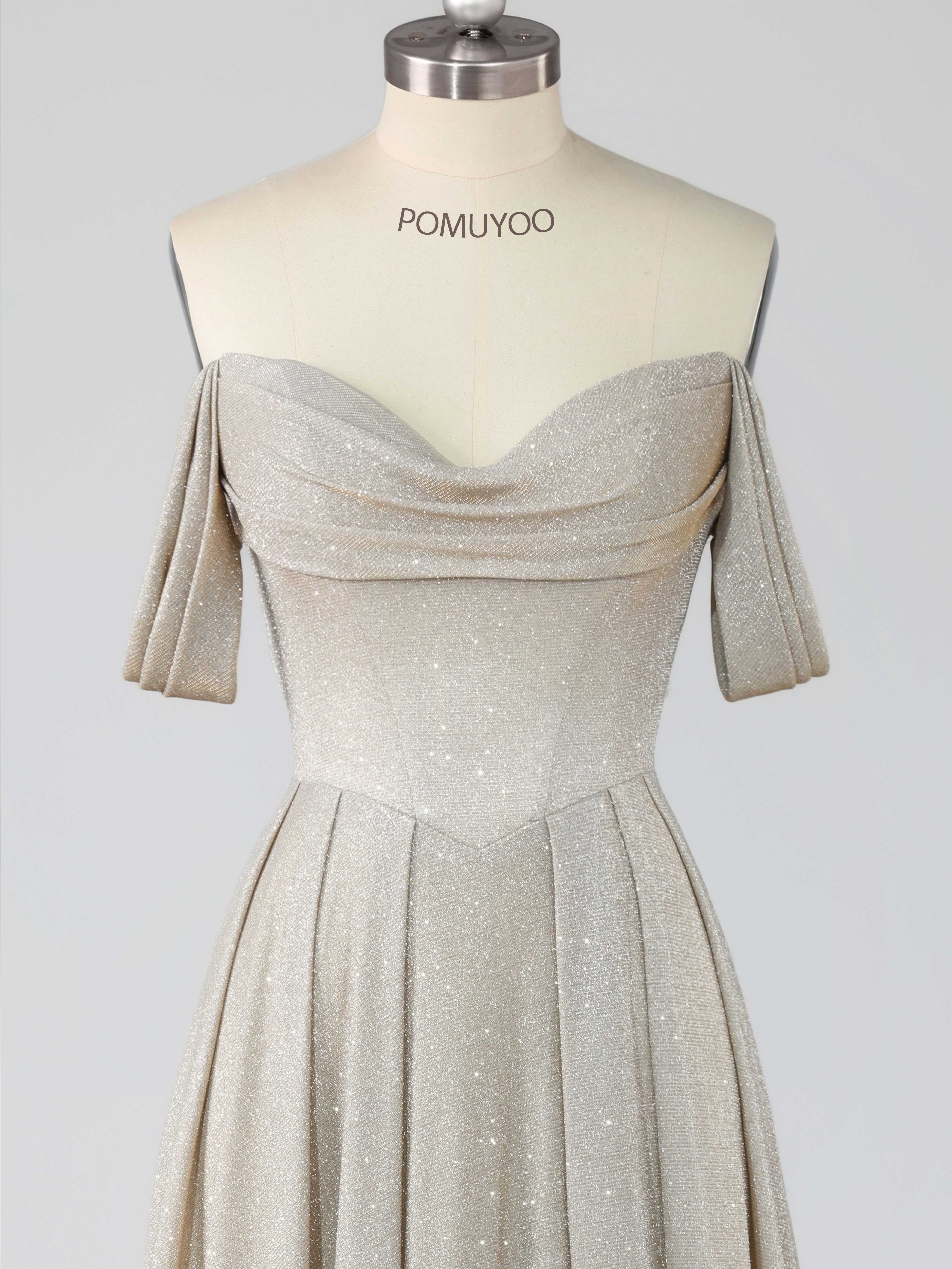 Robes De Bal À Élégante A-ligne Épaules Dénudées Longueur Au Sol Paillettes