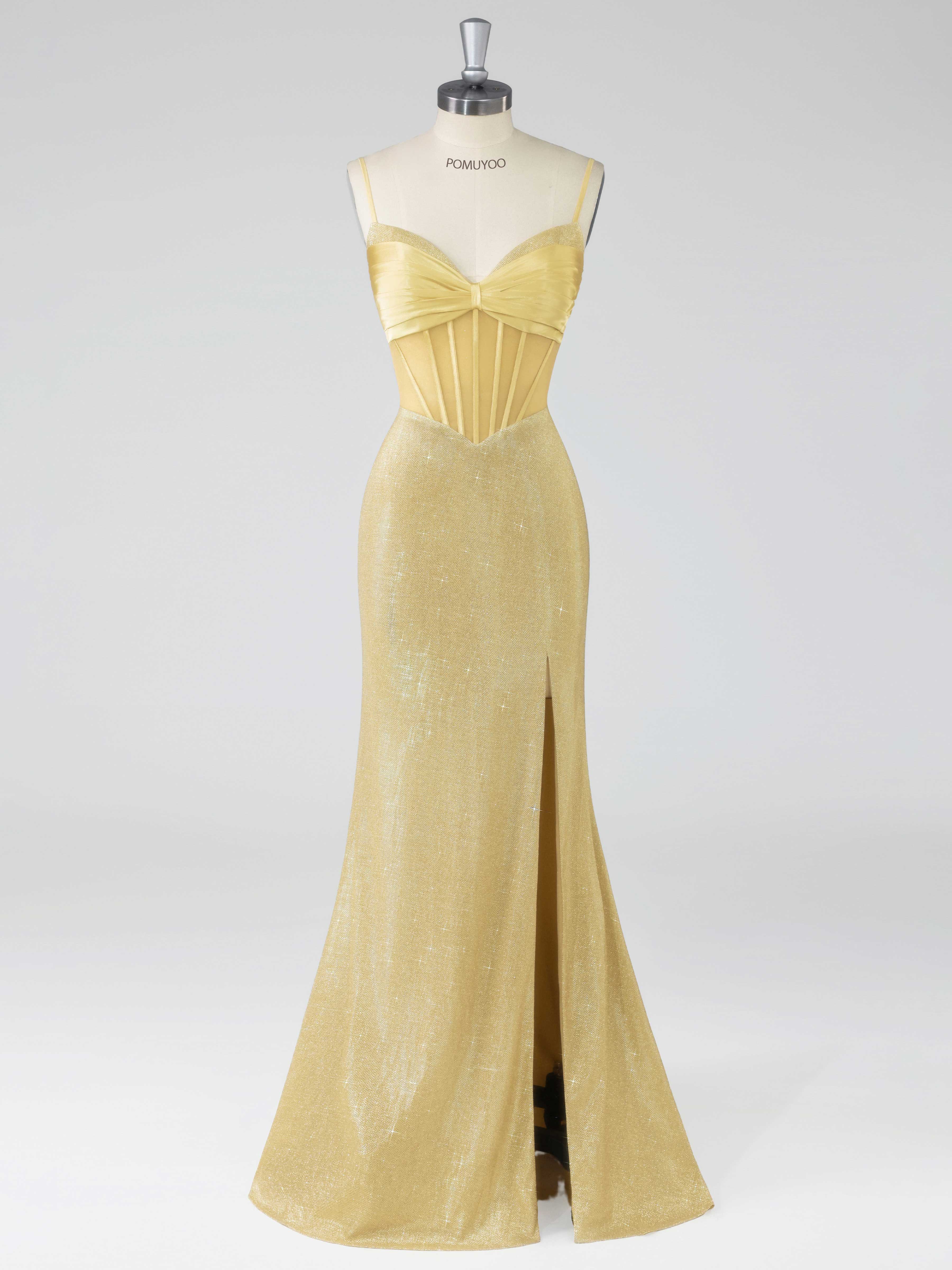 Robes De Bal À Fente À Élégante Sirène Bretelles Spaghetti Corset Jambe Longue