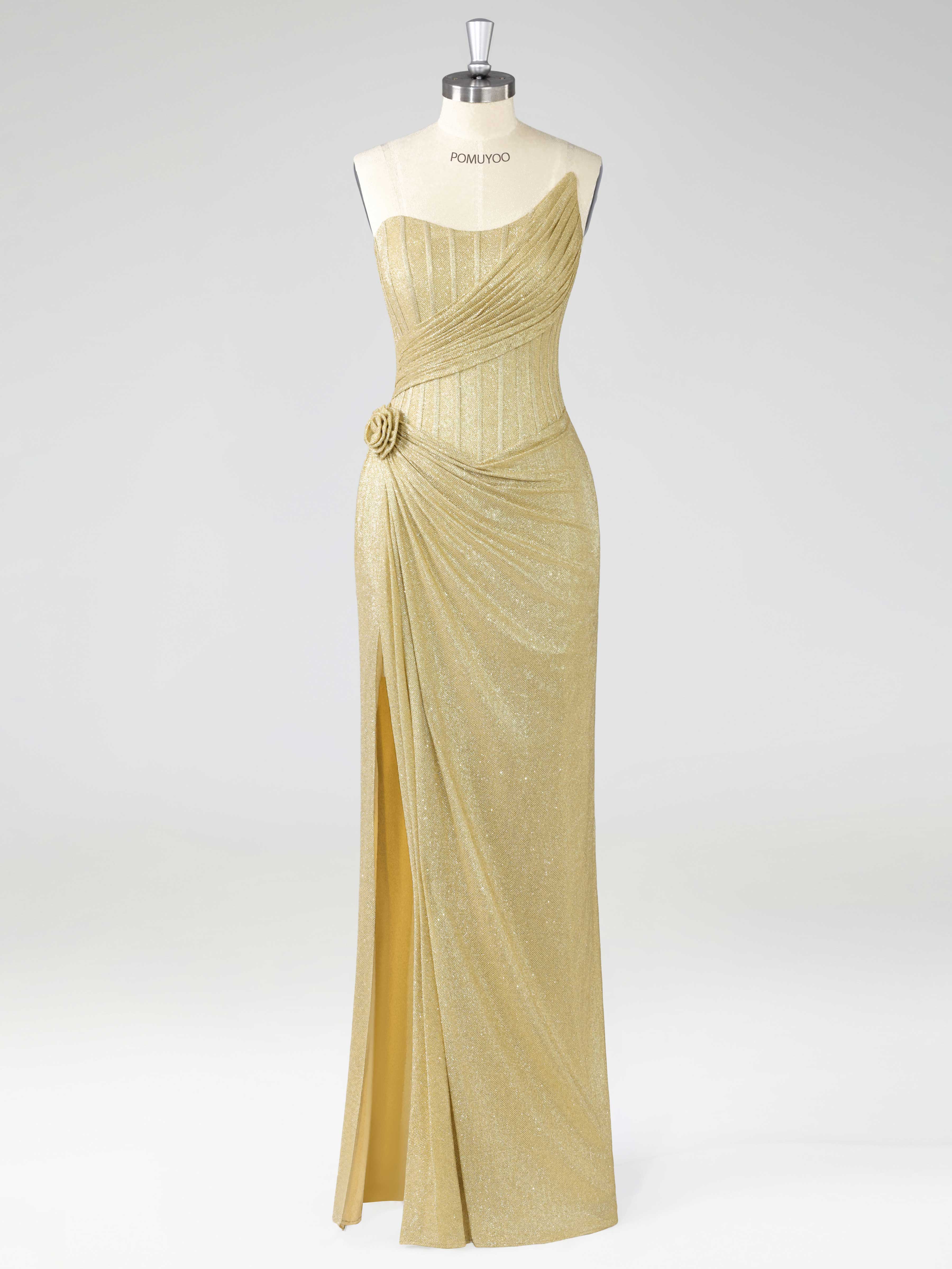 Robes De Bal À Gaine Une Épaule Asymétrique Fleur Corset Fente À Jambe Paillettes