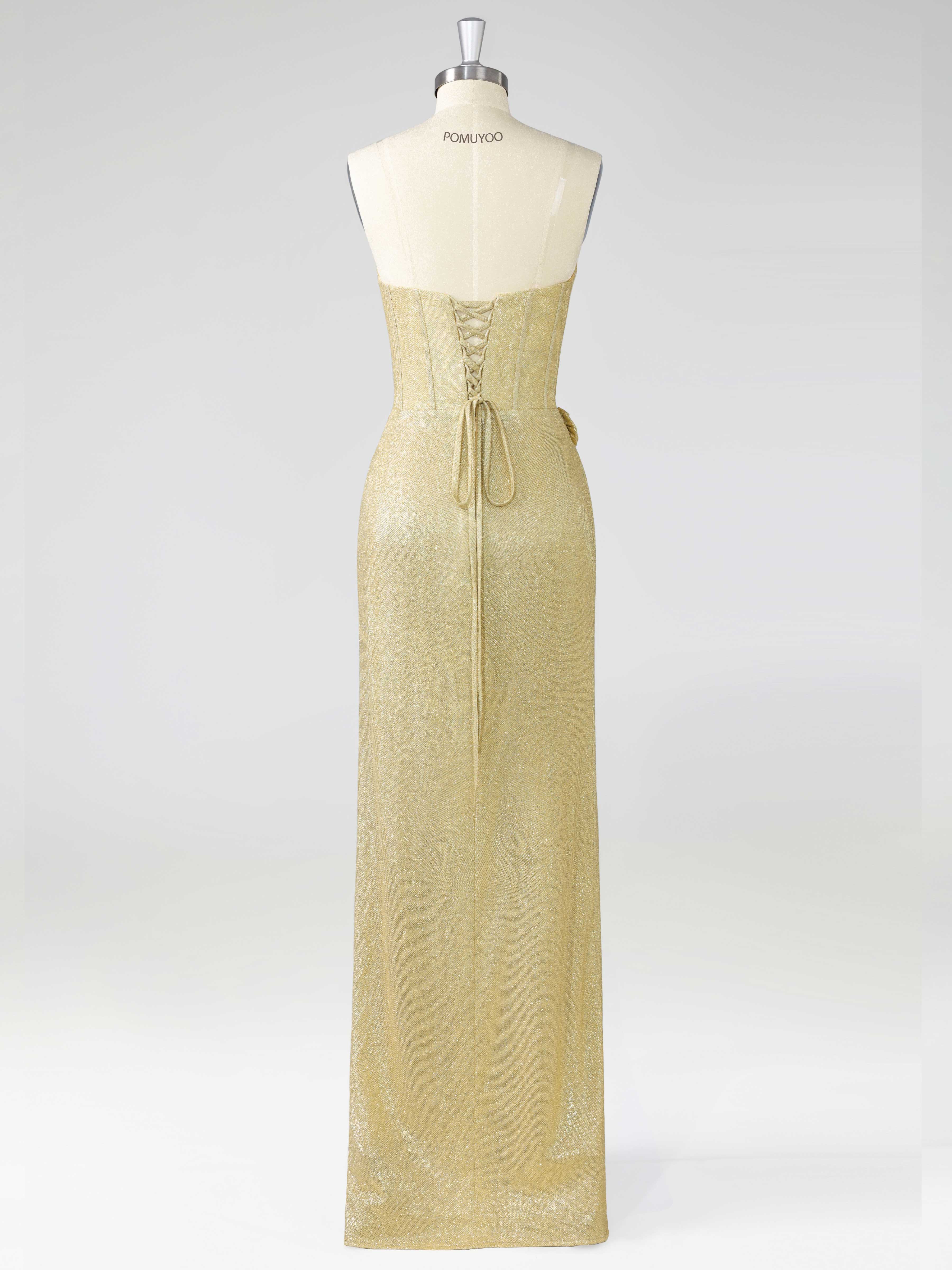 Robes De Bal À Gaine Une Épaule Asymétrique Fleur Corset Fente À Jambe Paillettes