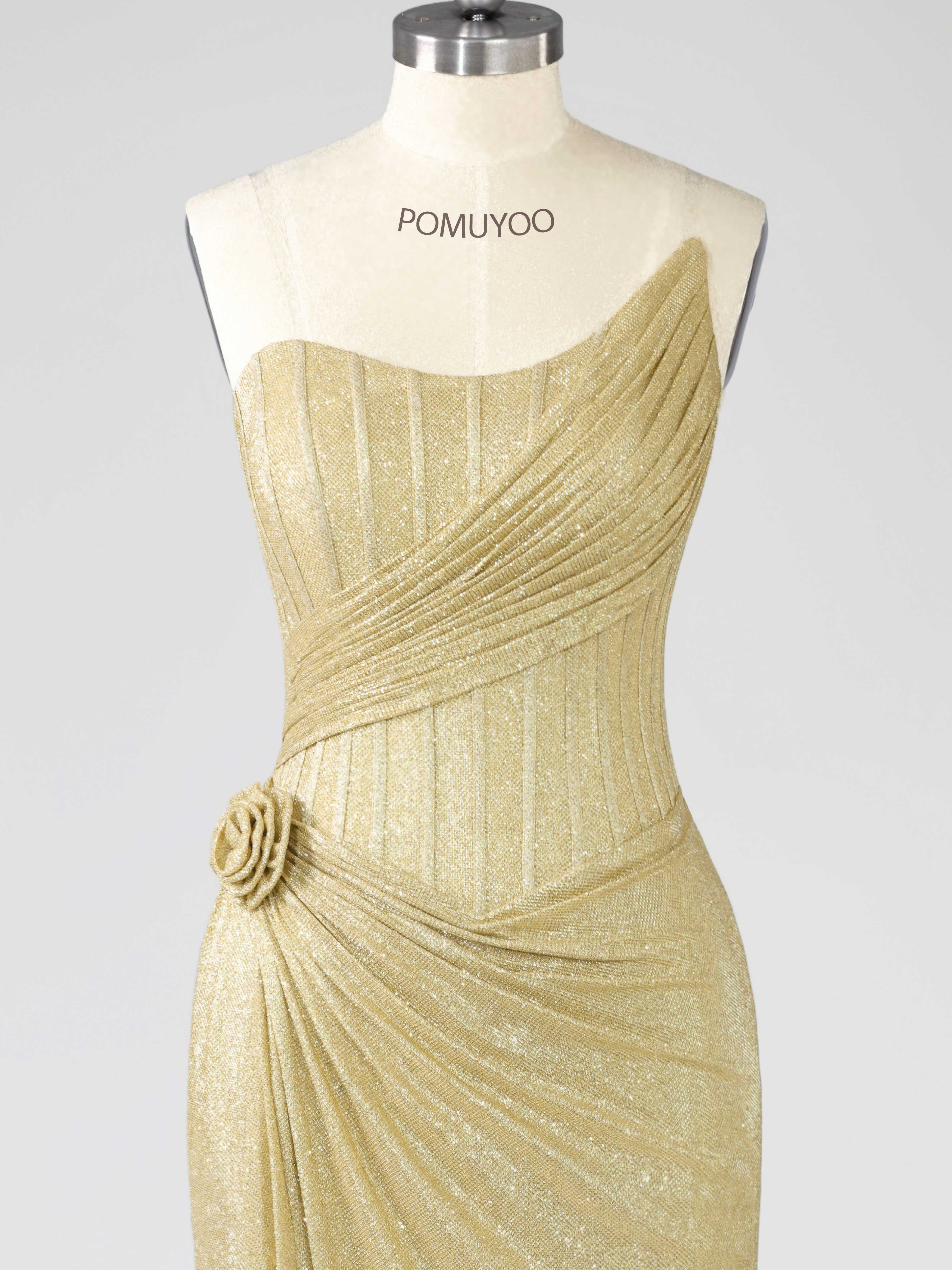 Robes De Bal À Gaine Une Épaule Asymétrique Fleur Corset Fente À Jambe Paillettes