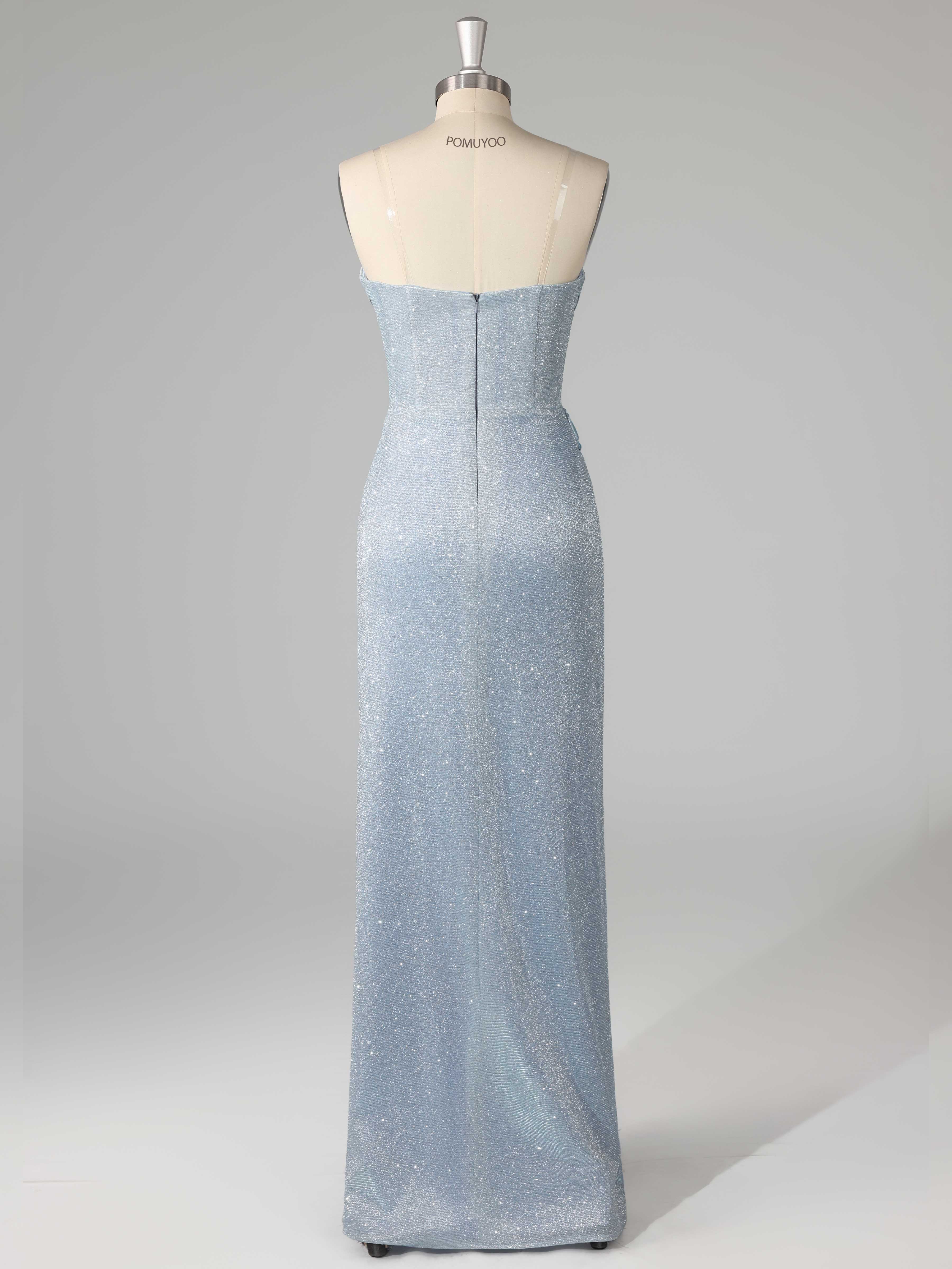 Robes De Bal À Pailletée Gaine Bretelles Spaghetti Corset Plissé Fente À Jambe