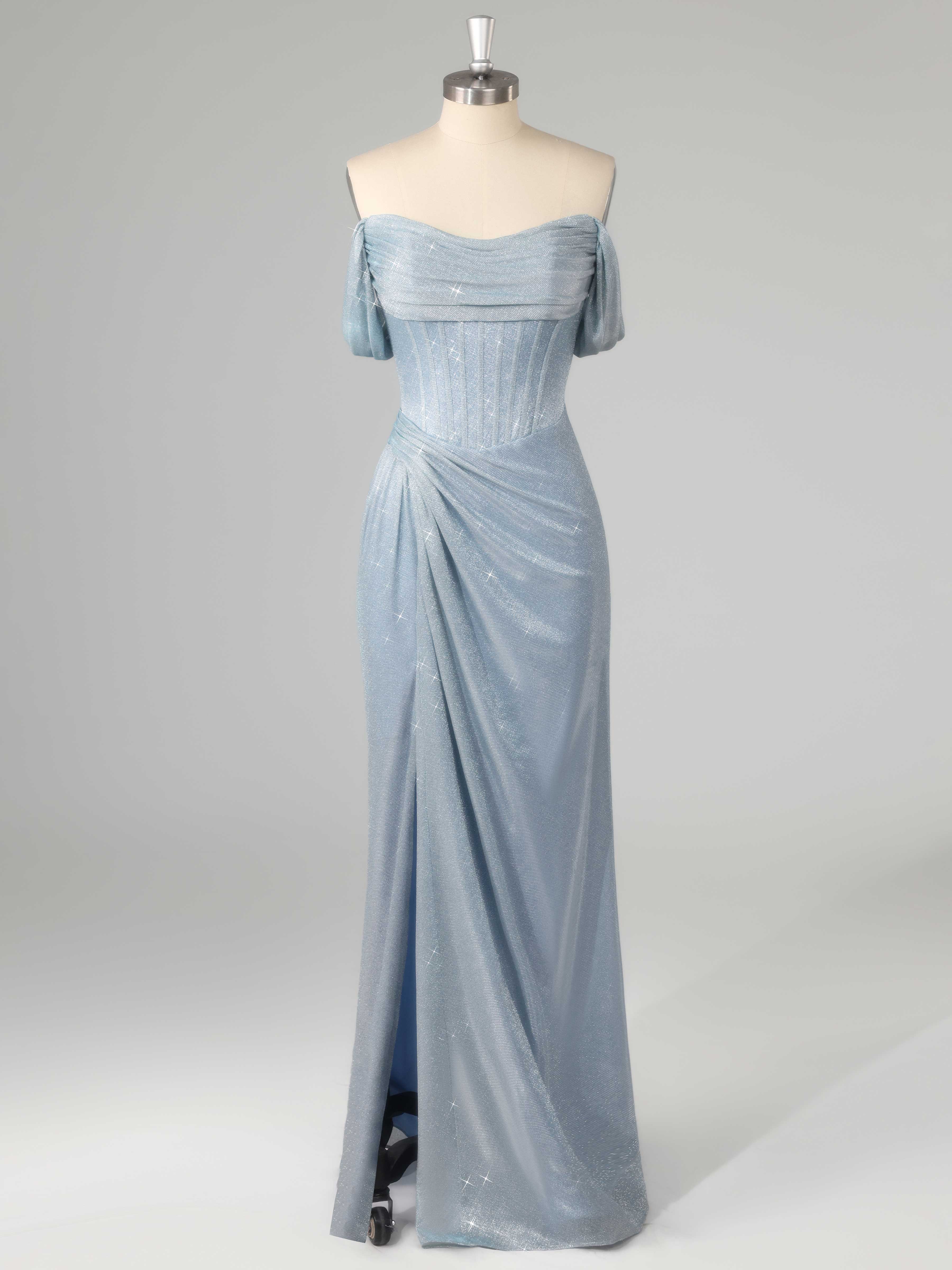 Robes De Bal À Superbe Épaules Dénudées Corset Fente À Jambe Longueur Au Sol Paillettes