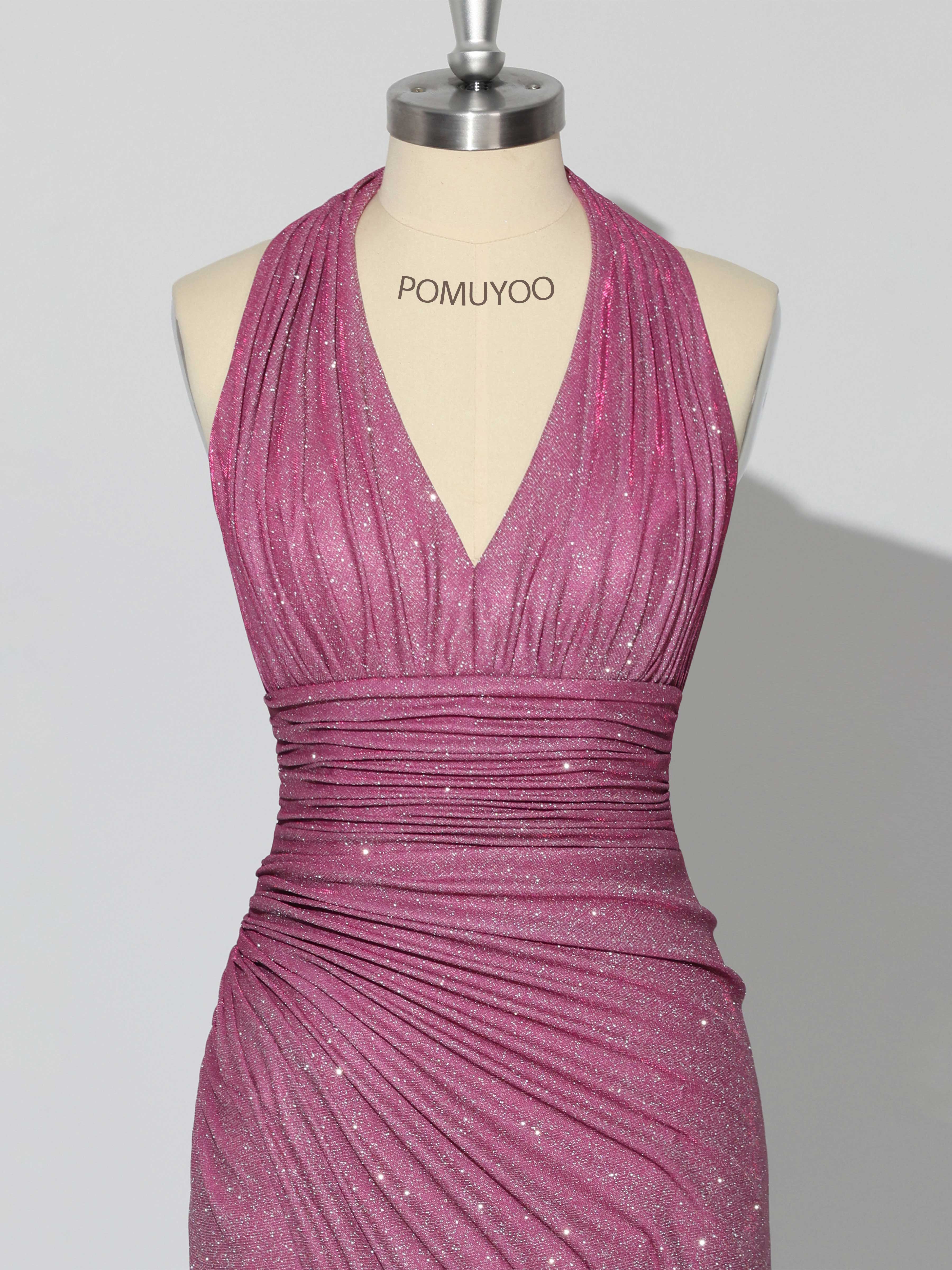 Robes De Bal À Superbe Licou Col V Gaine Ruché Fente À Jambe Longue