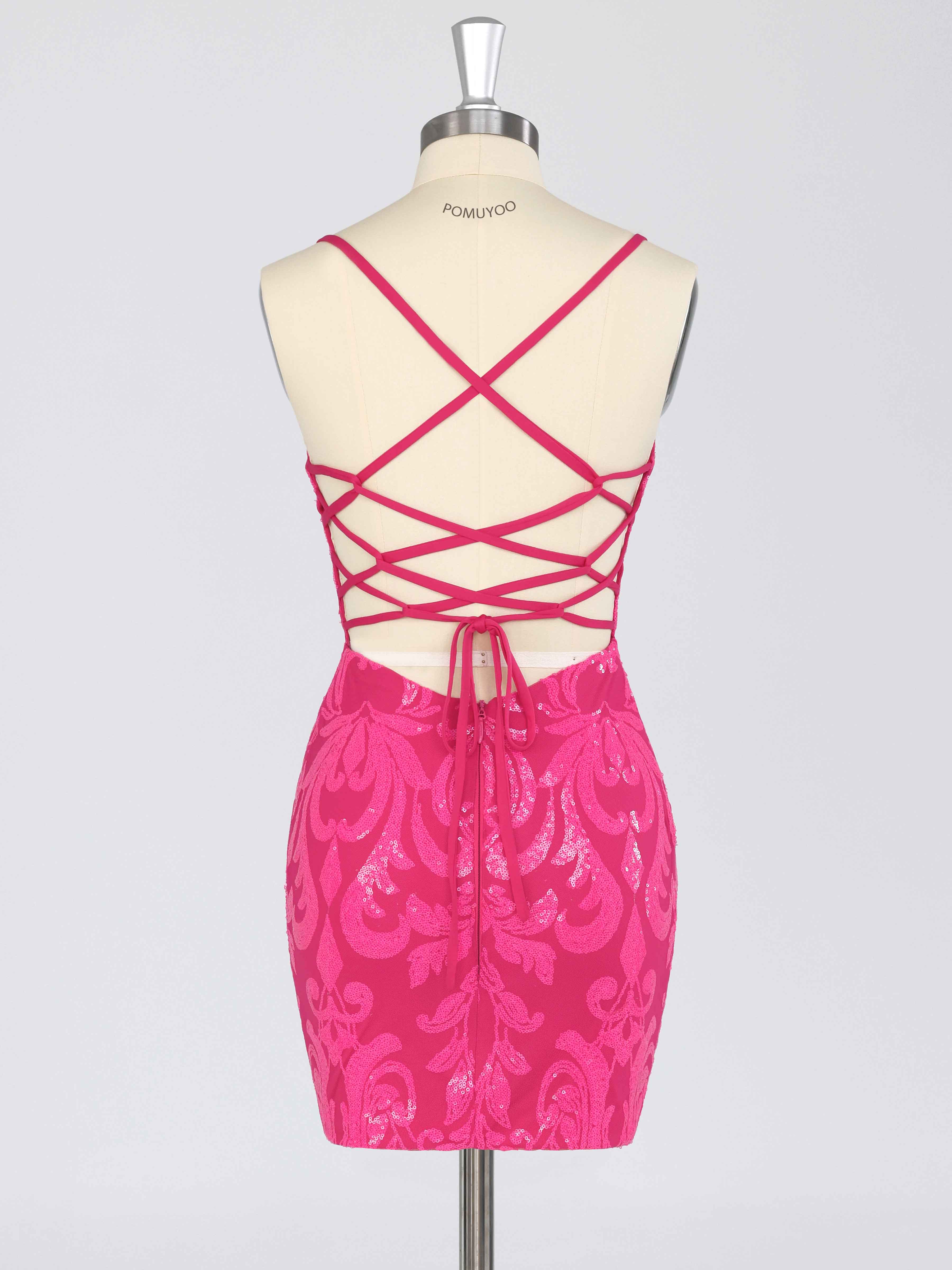Robes De Bal Courte En Pailleté À Bretelles Spaghetti Pailleté