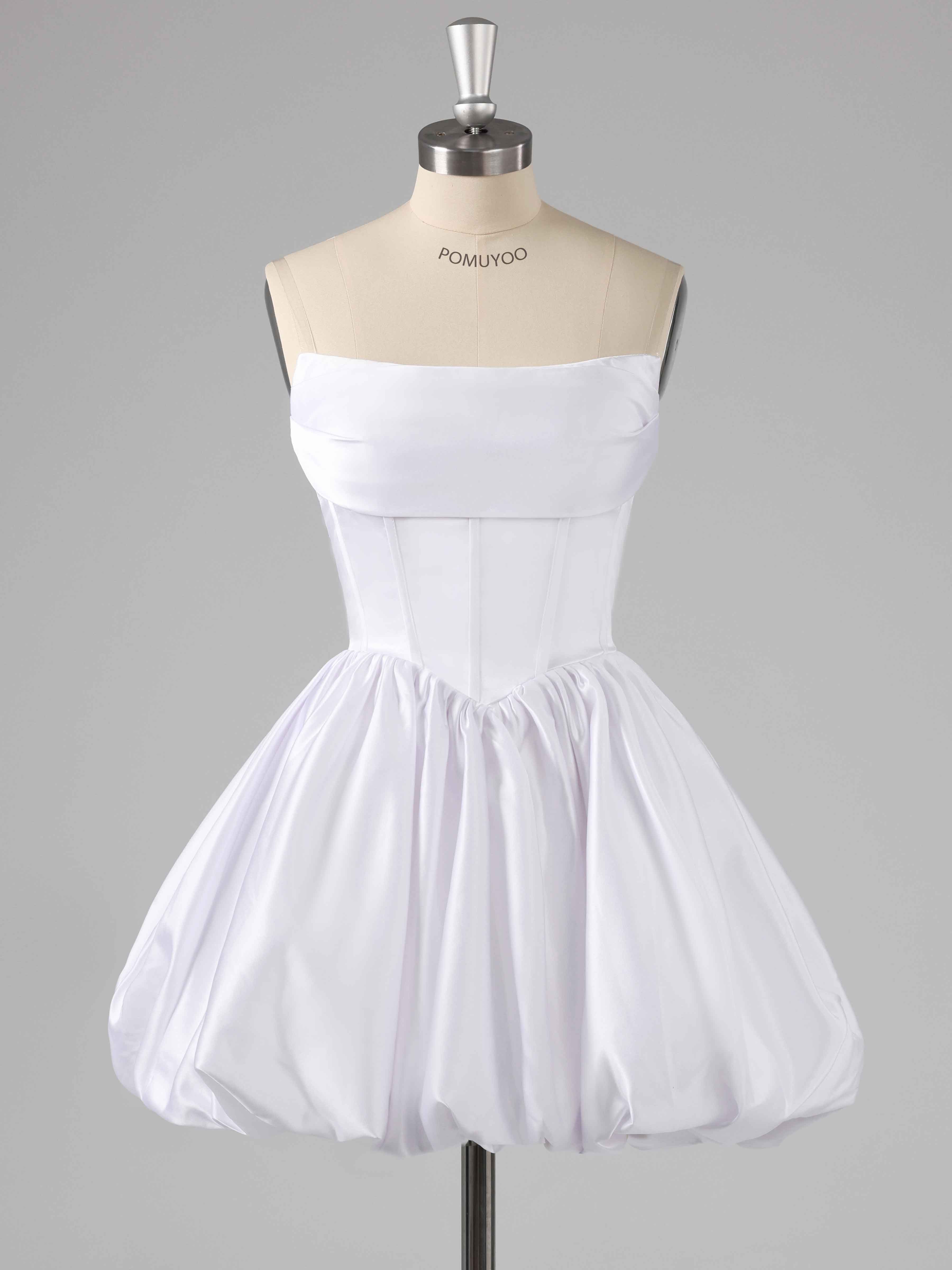 Robes De Bal Courte En Satin À Épaules Dénudées Corset Ruché