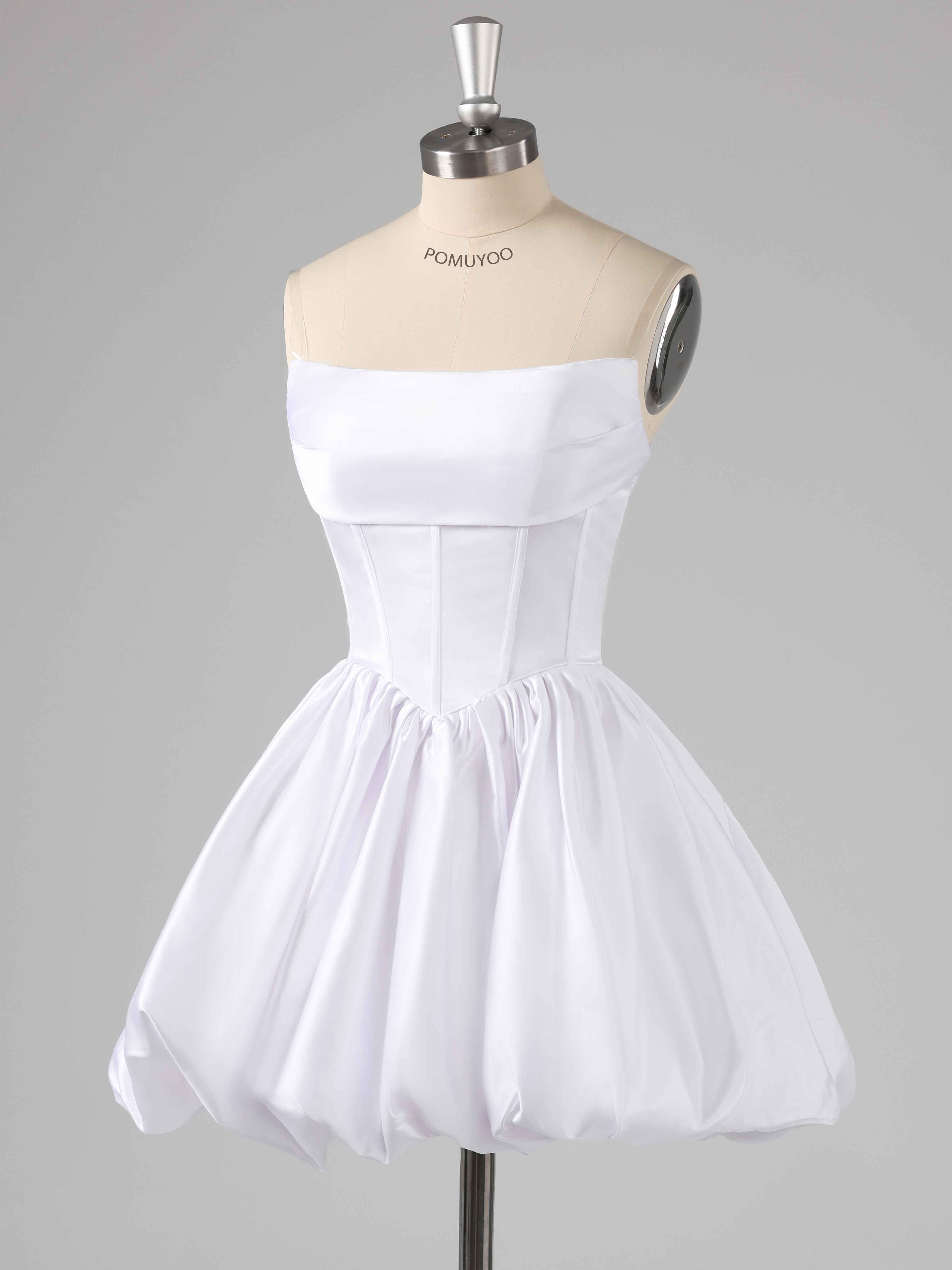 Robes De Bal Courte En Satin À Épaules Dénudées Corset Ruché