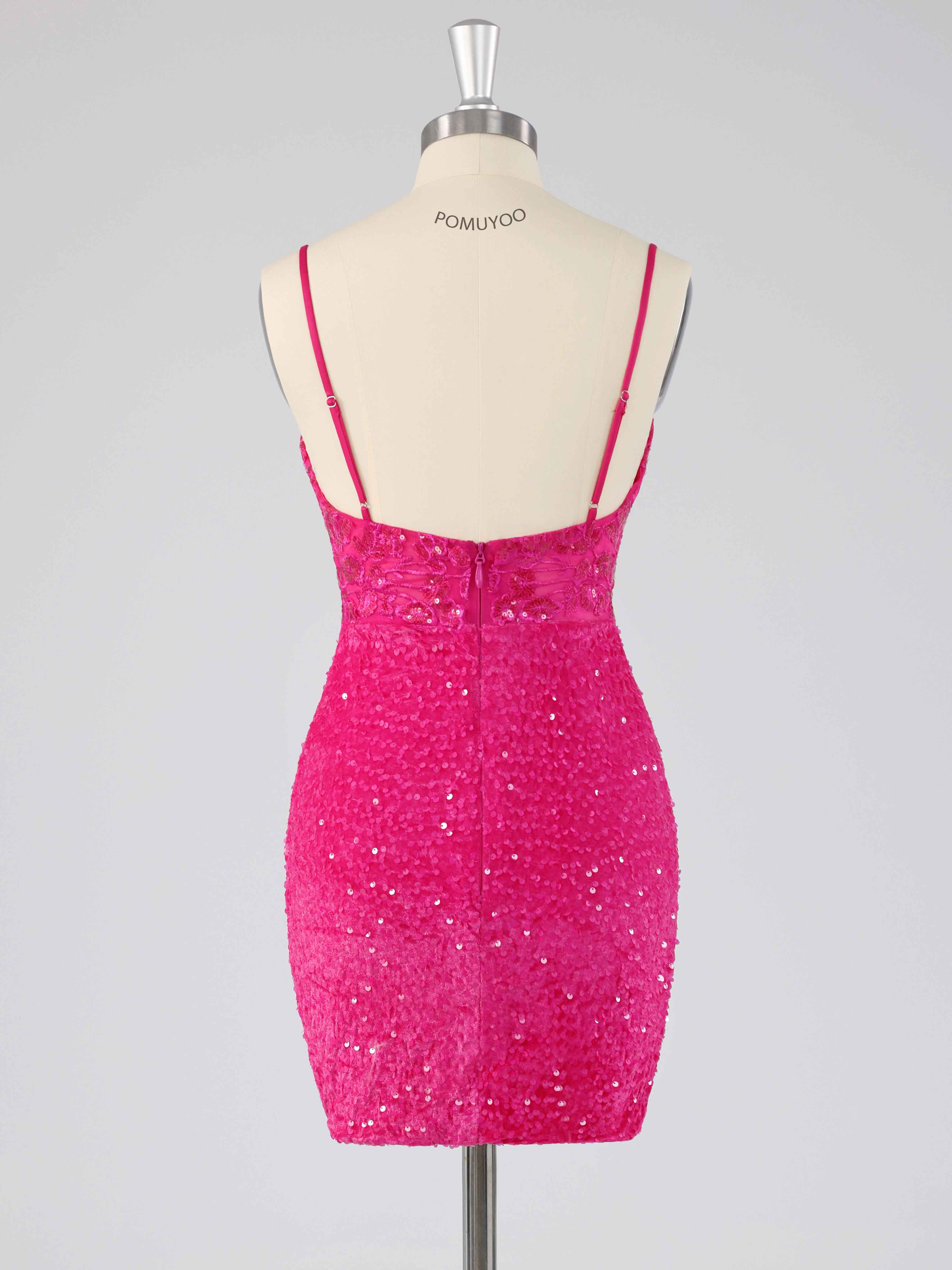 Robes De Bal Courte En Velours Pailleté À  Col V Plissé Pailleté
