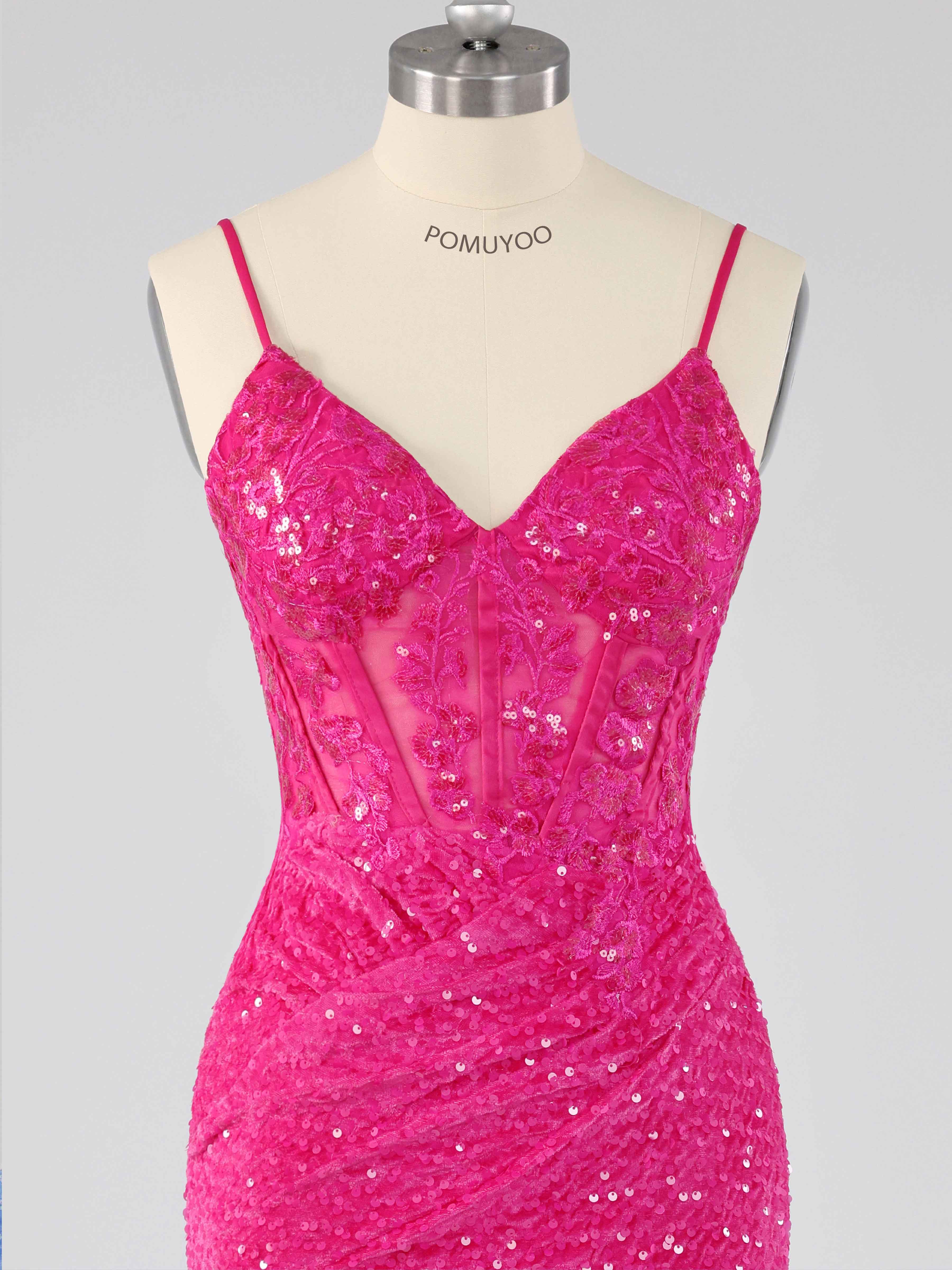 Robes De Bal Courte En Velours Pailleté À  Col V Plissé Pailleté