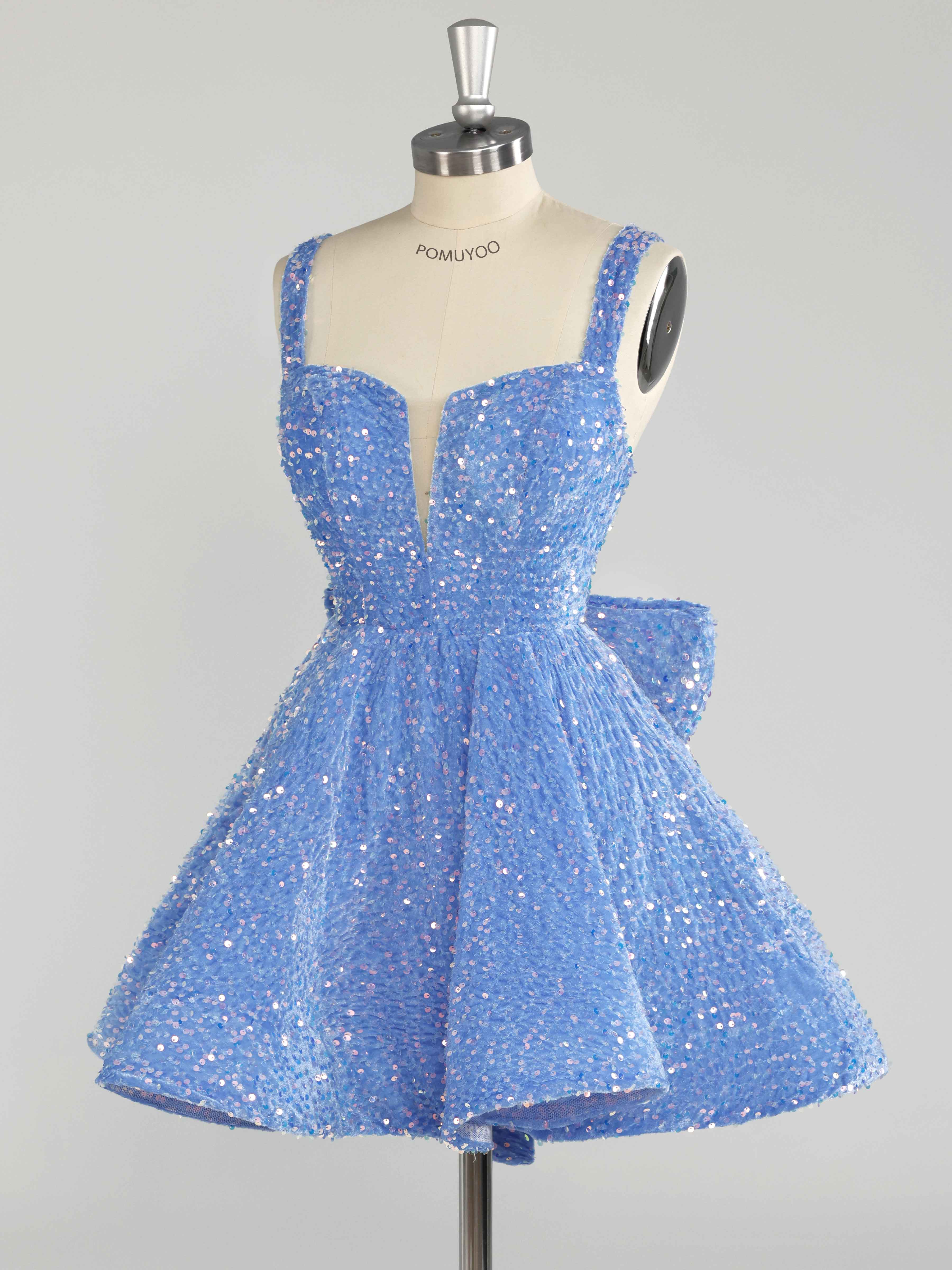 Robes De Bal Courte En Velours Pailleté À Pailleté Noeud Papillon